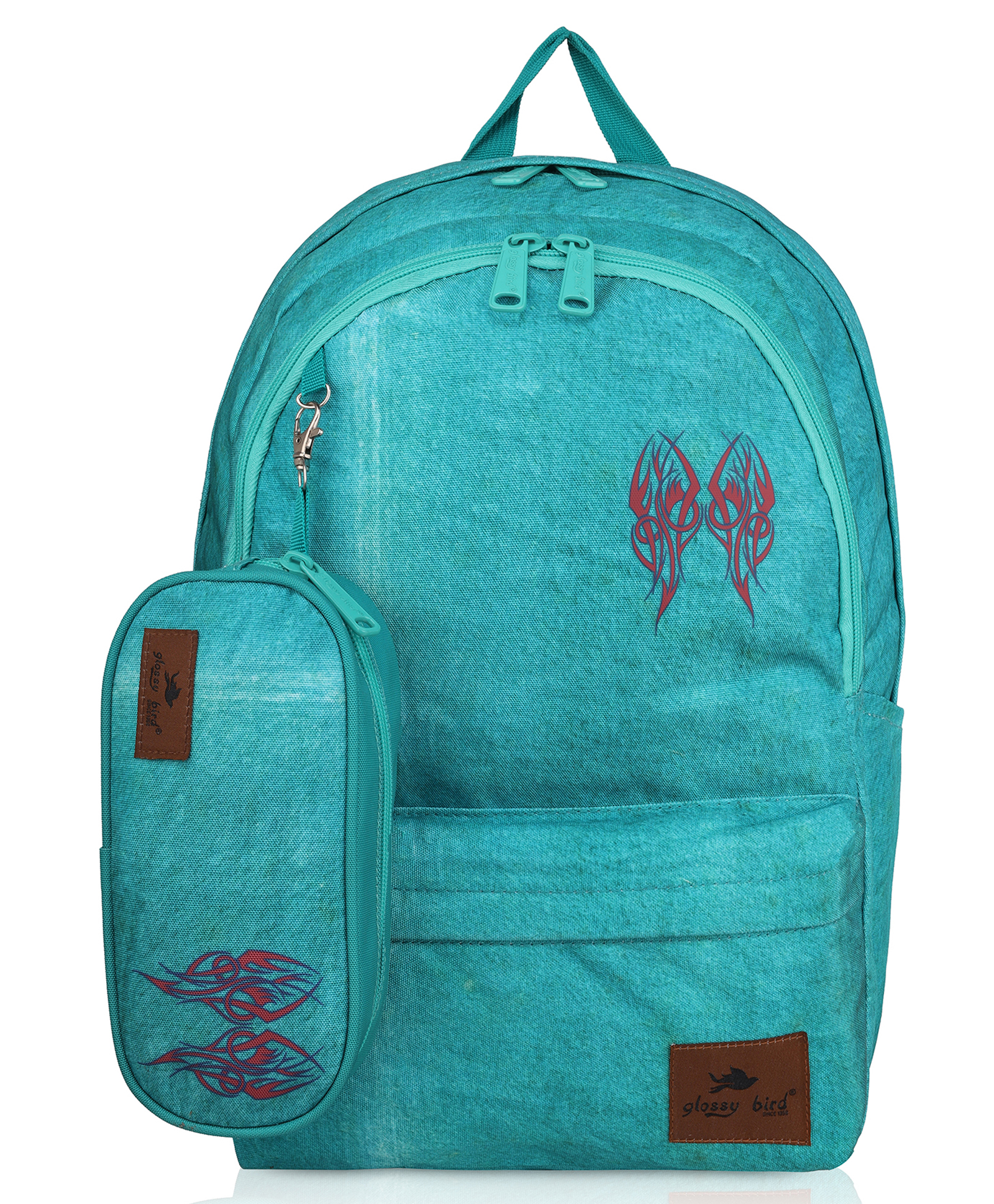 Echo Boomers Glossy Bird Backpack Water-Resistant Bag with Detachable Pouch AQUA Height 18 Inches-image-44