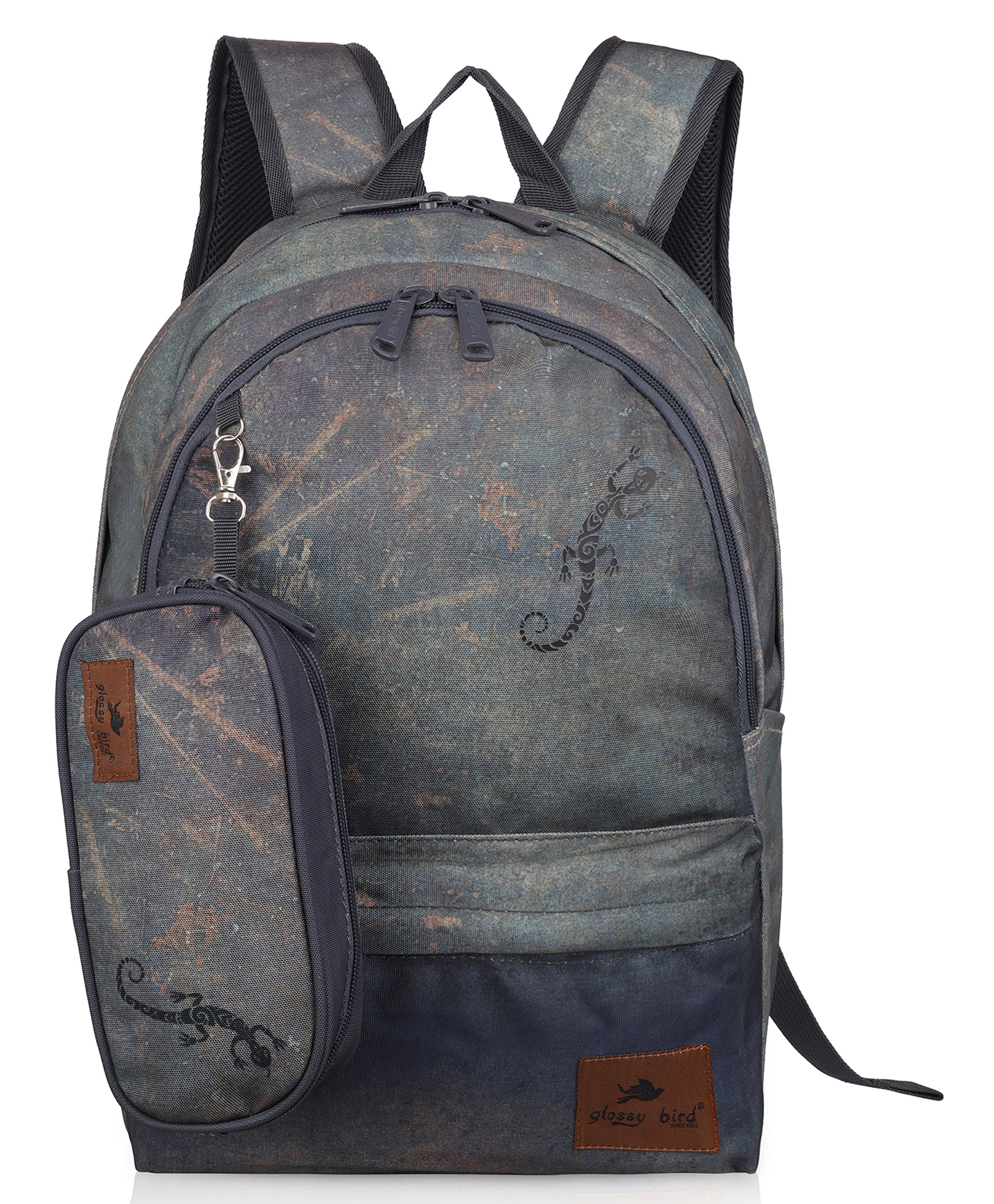 Echo Boomers Glossy Bird Backpack Water-Resistant Bag with Detachable Pouch GREY Height 17 Inches-picture-28