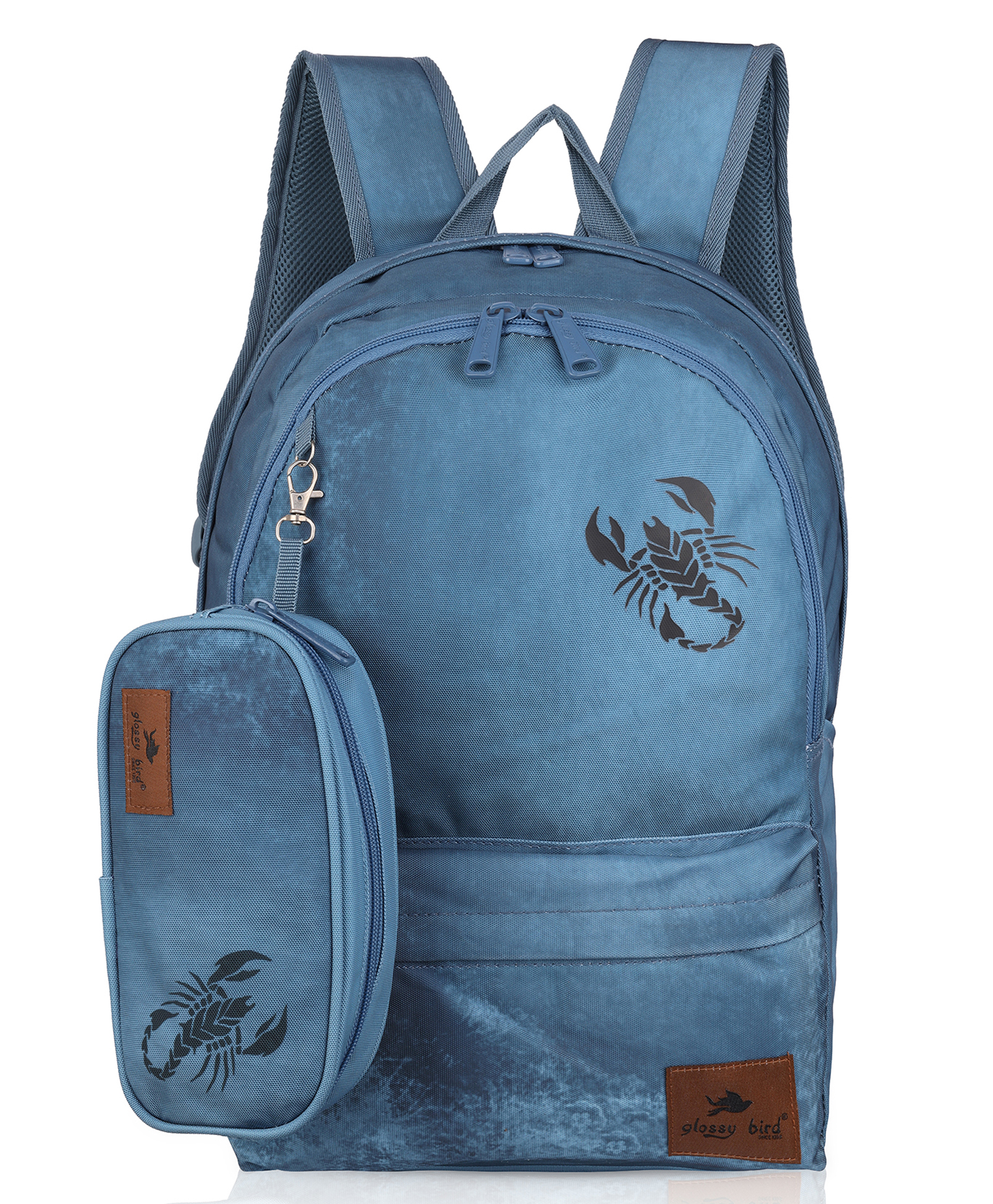Echo Boomers Glossy Bird Backpack Water-Resistant Bag with Detachable Pouch BLUE Height 17 Inches-picture-34