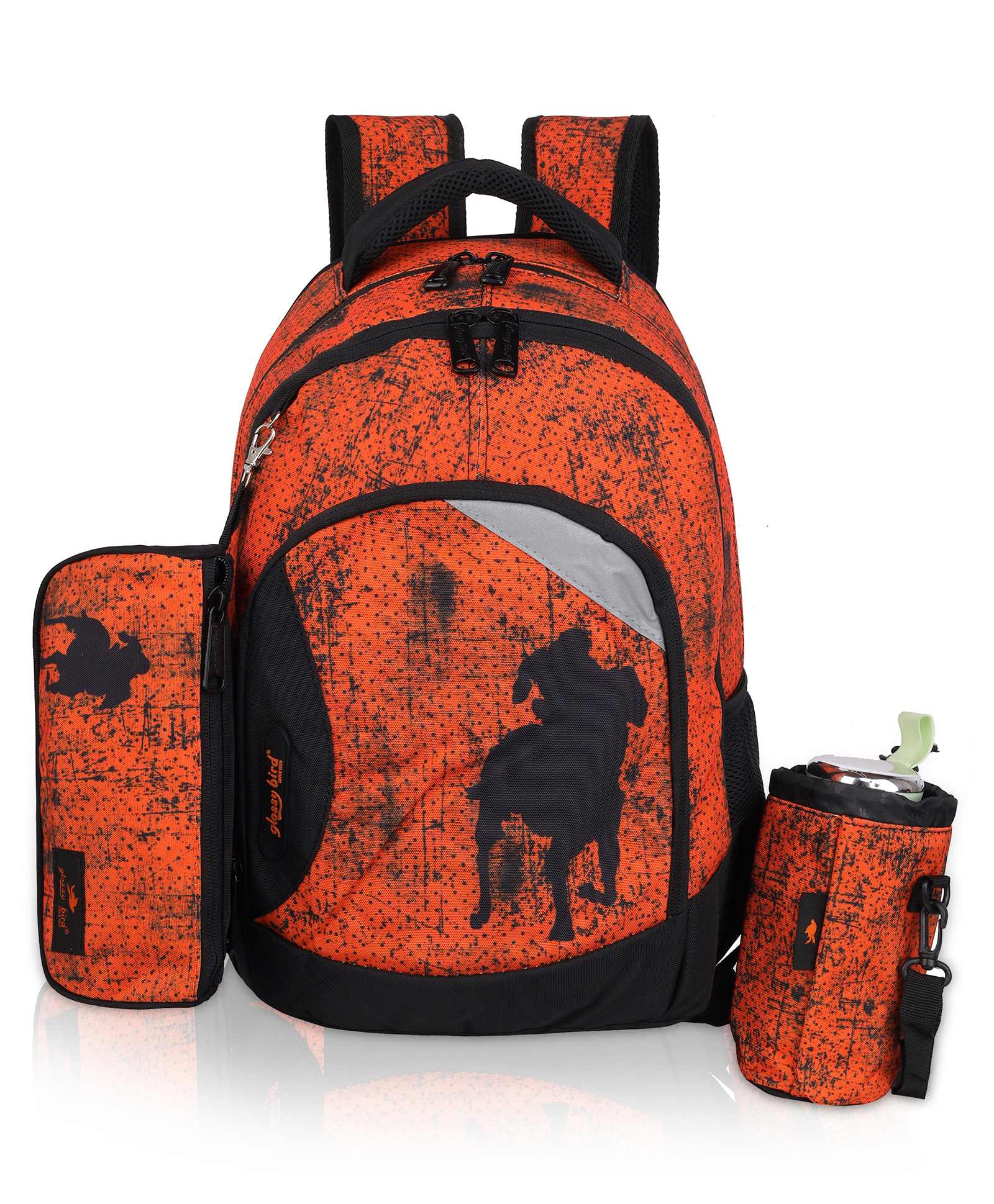 Echo Boomers Glossy Bird Backpack Water-Resistant Bag with Detachable Pouch & bottle holder DARK ORANGE Height 17 Inches-image-26