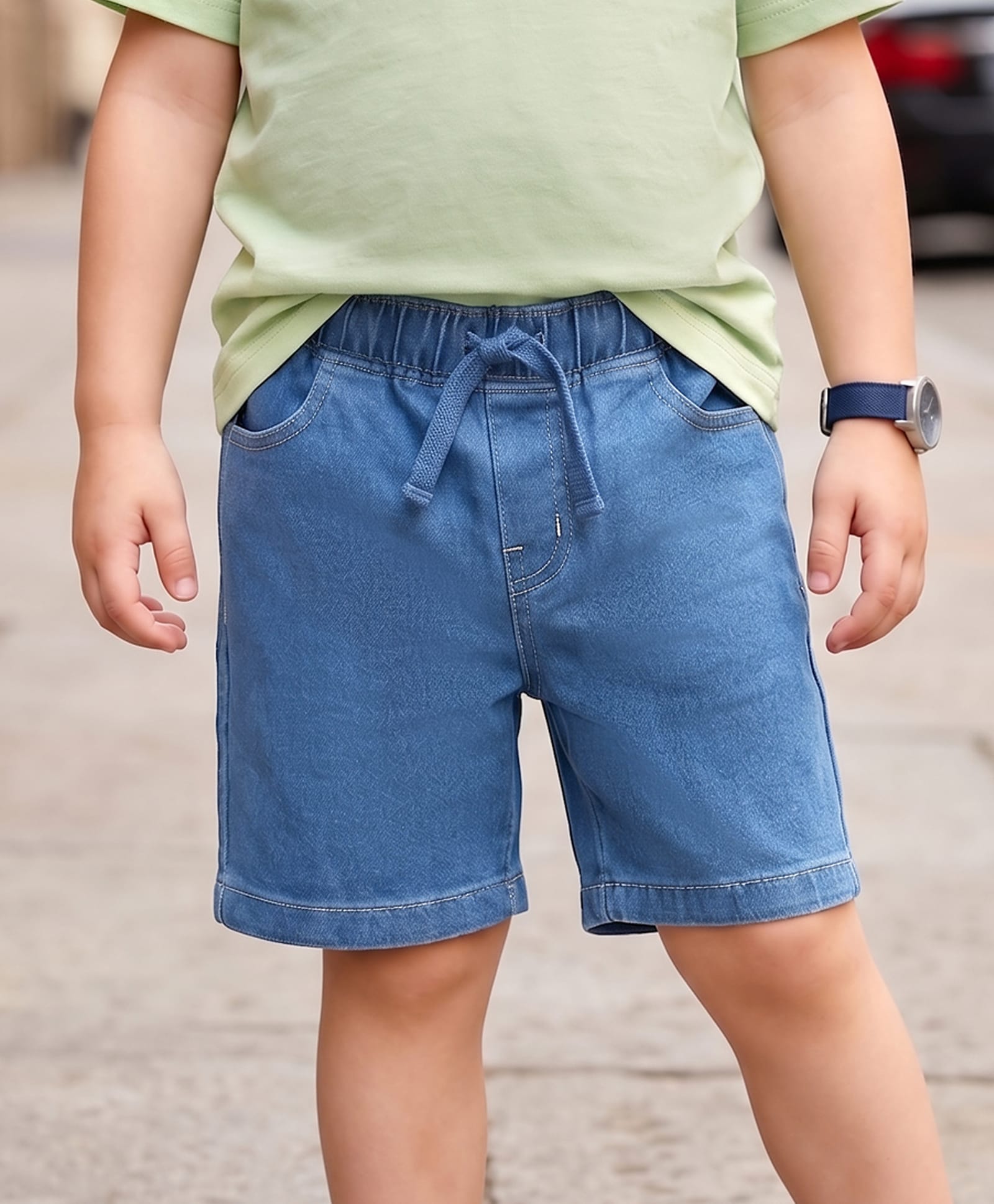 kookie kids india Kookie Kids Denim Above Knee Length Solid Shorts with Draw Cord - Light Blue-picture-33