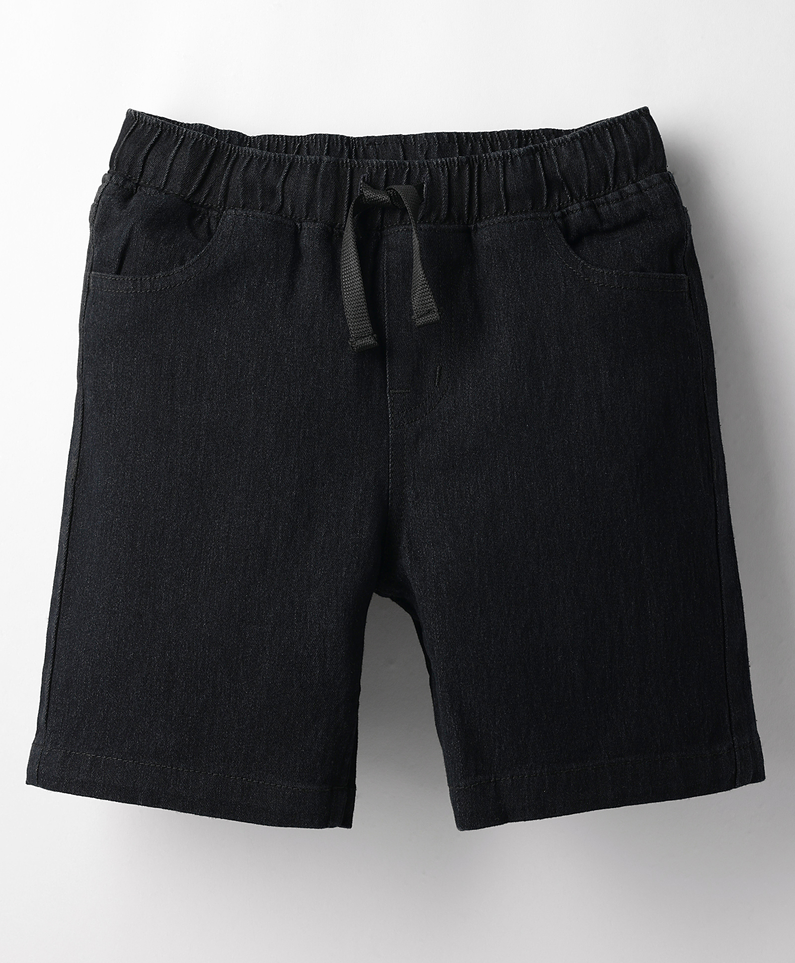 Kookie Kids Denim Above Knee Length Solid Shorts with Draw Cords - Black