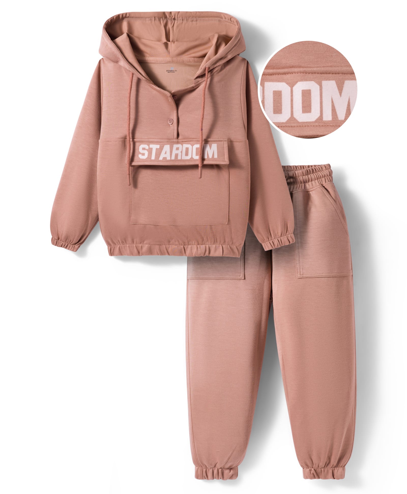 OLLINGTON ST. Knit Full Sleeves Hooded Sweatshirt & Joggers - Brown-image-39