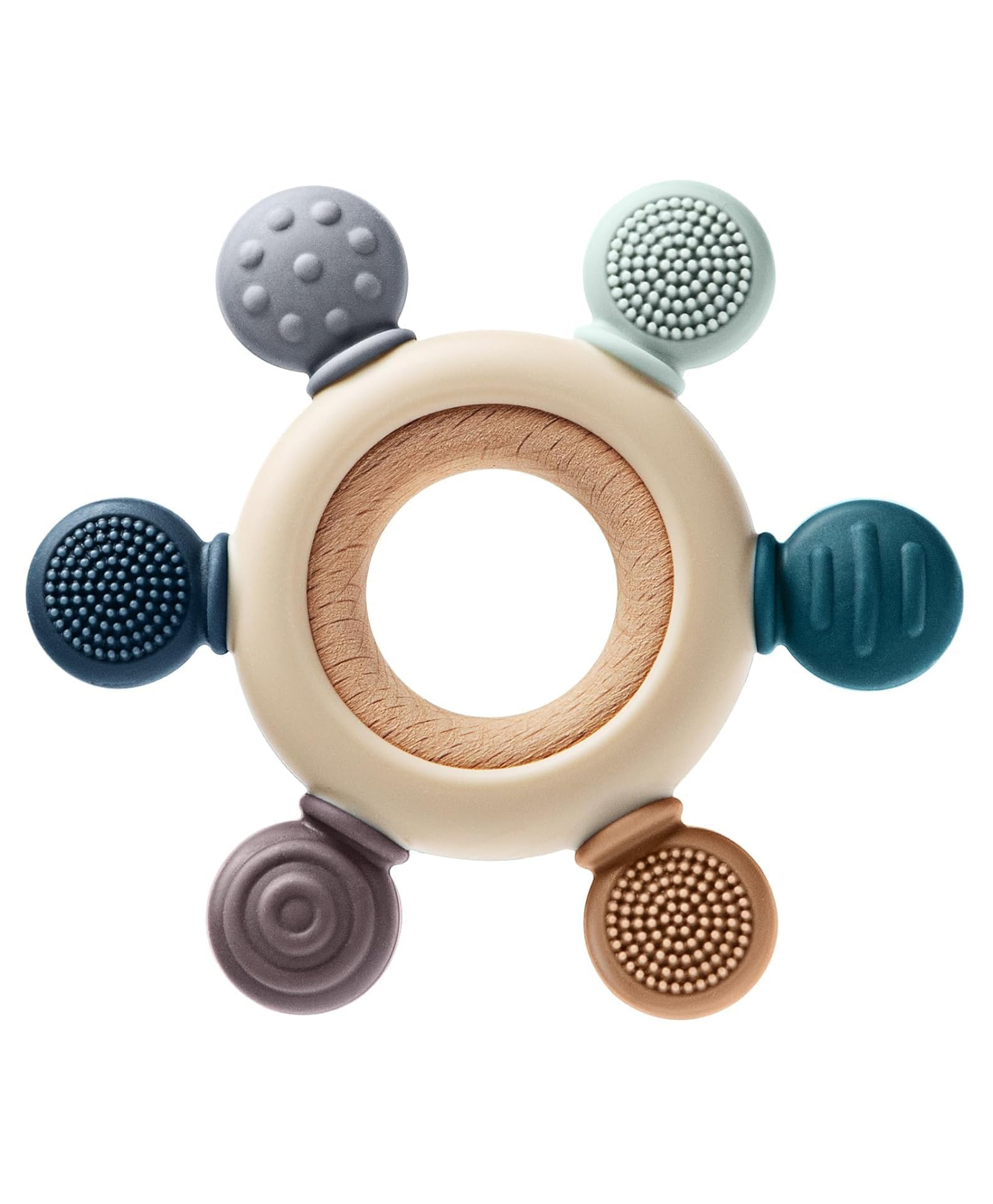 MUREN Baby teether Toy , Silicone Sensory Teether with Wooden Ring, Easy to Grasp for Teething Relief, Chew Toys for Sucking Needs, BPA Free -1pcs-image-29