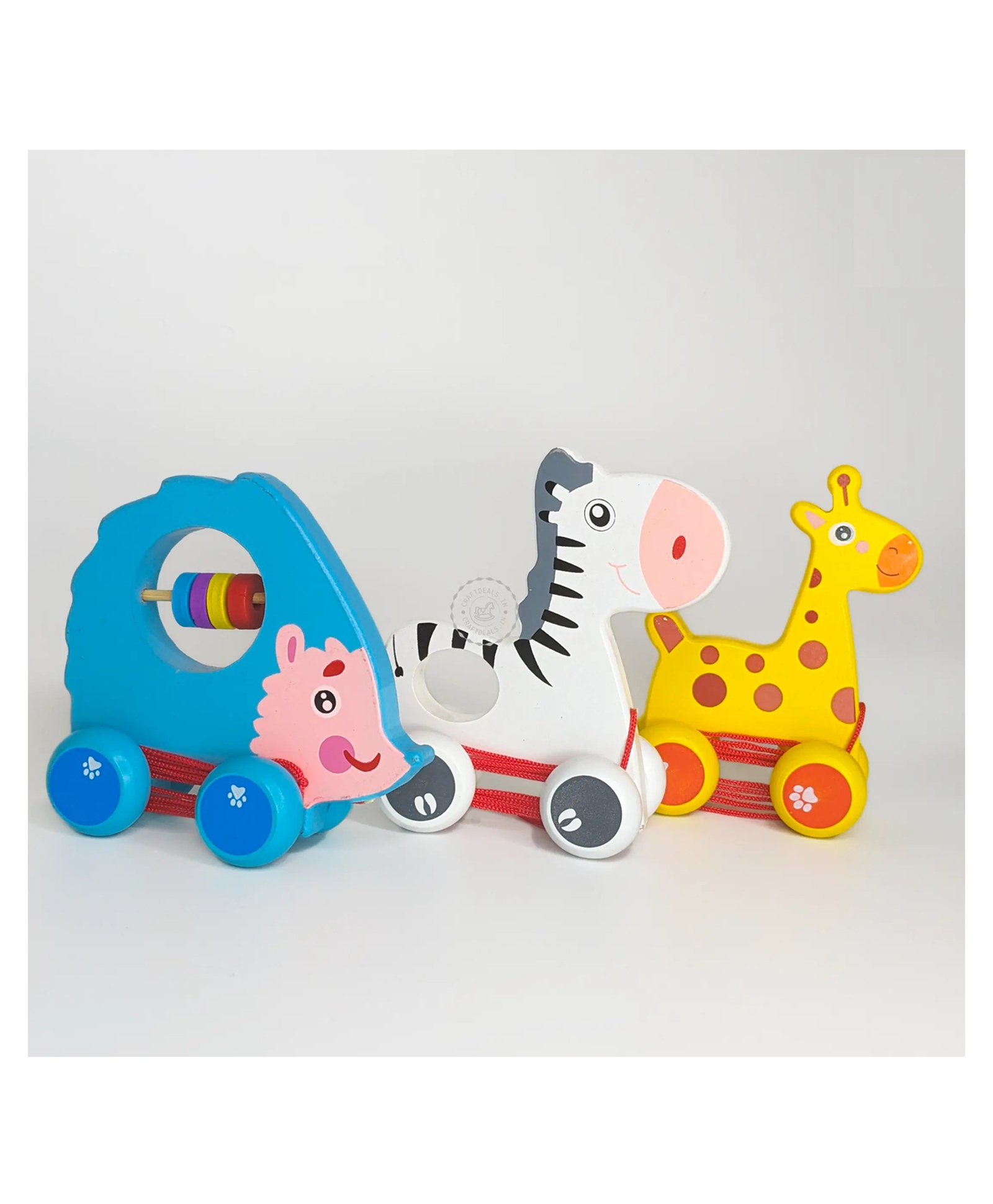 Muren Wooden Pull Along Car Toy 1+ Years, Wooden New Children's Trolley Animal Shape, Baby Toddler Drag Rope Toy- Random Design-Pack of 1-picture-31