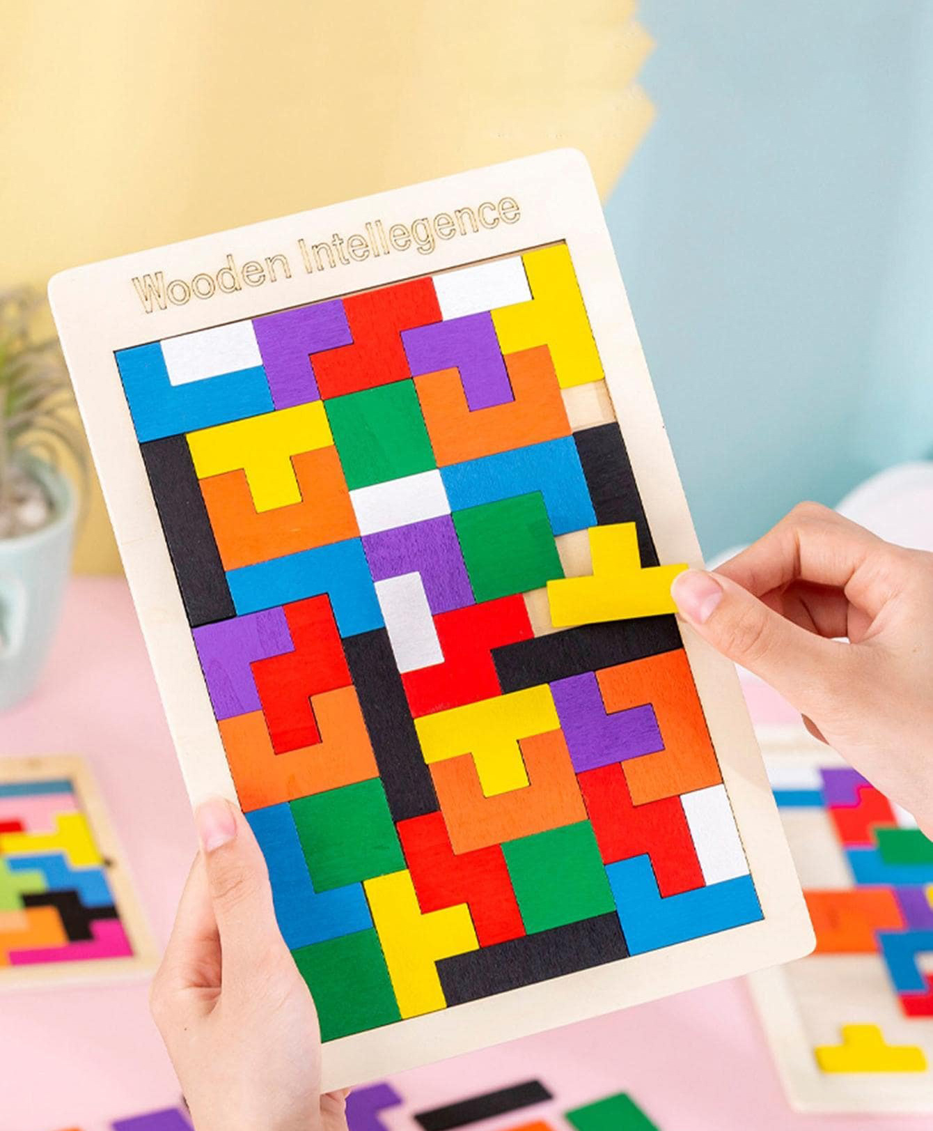 MUREN Wooden intelligence Puzzle Blocks Geometric Tangram Blocks Puzzle for Kids & Adults, Brain Teasers Toy for All Ages Educational Gift-Pack of 1-picture-8