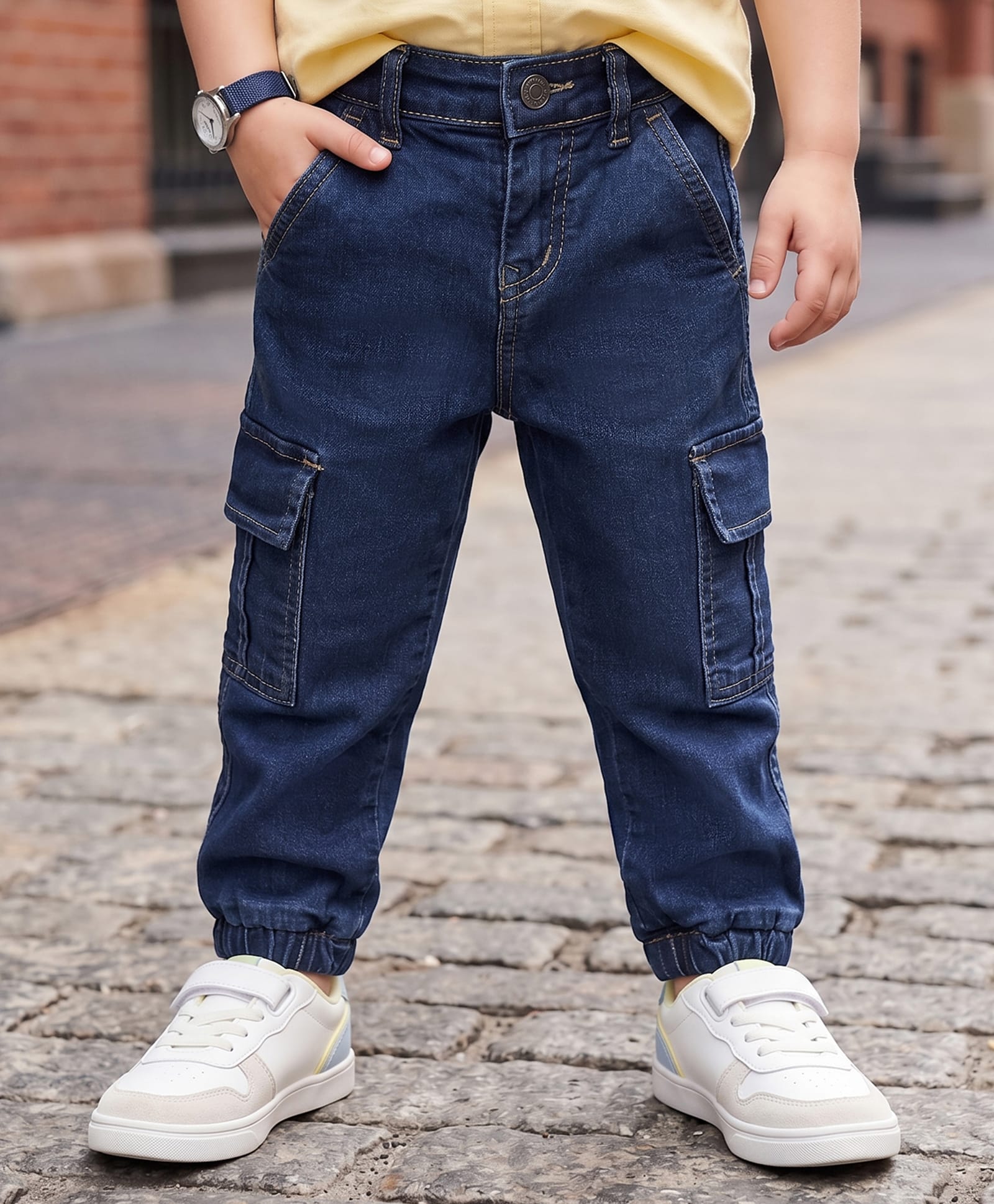 kookie kids india Kookie Kids Denim Woven Full Length Solid Colour Washed Jeans With Pocket - Blue-picture-31