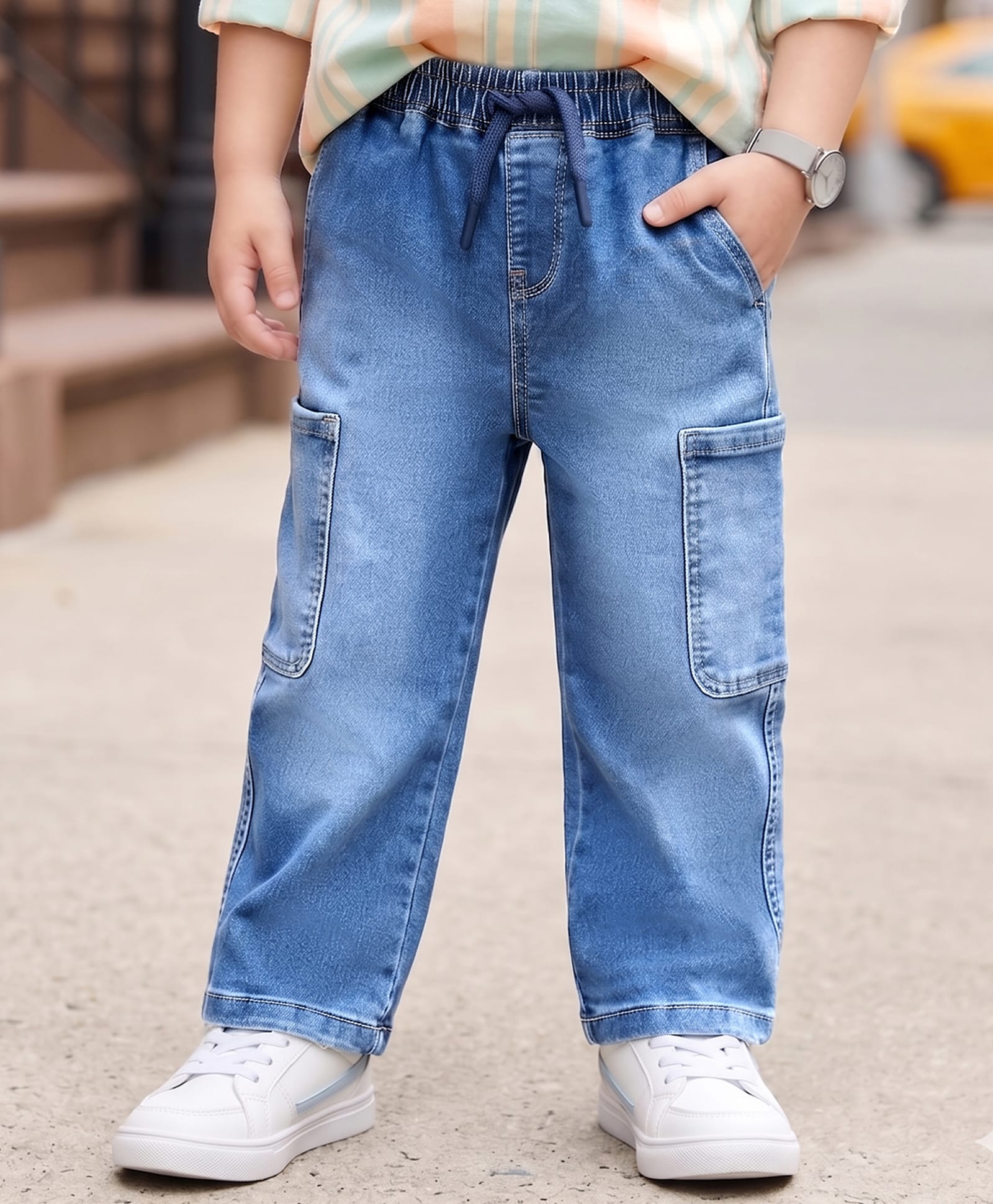 kookie kids india Kookie Kids Denim Woven Full Length Washed Jeans - Navy Blue-picture-21
