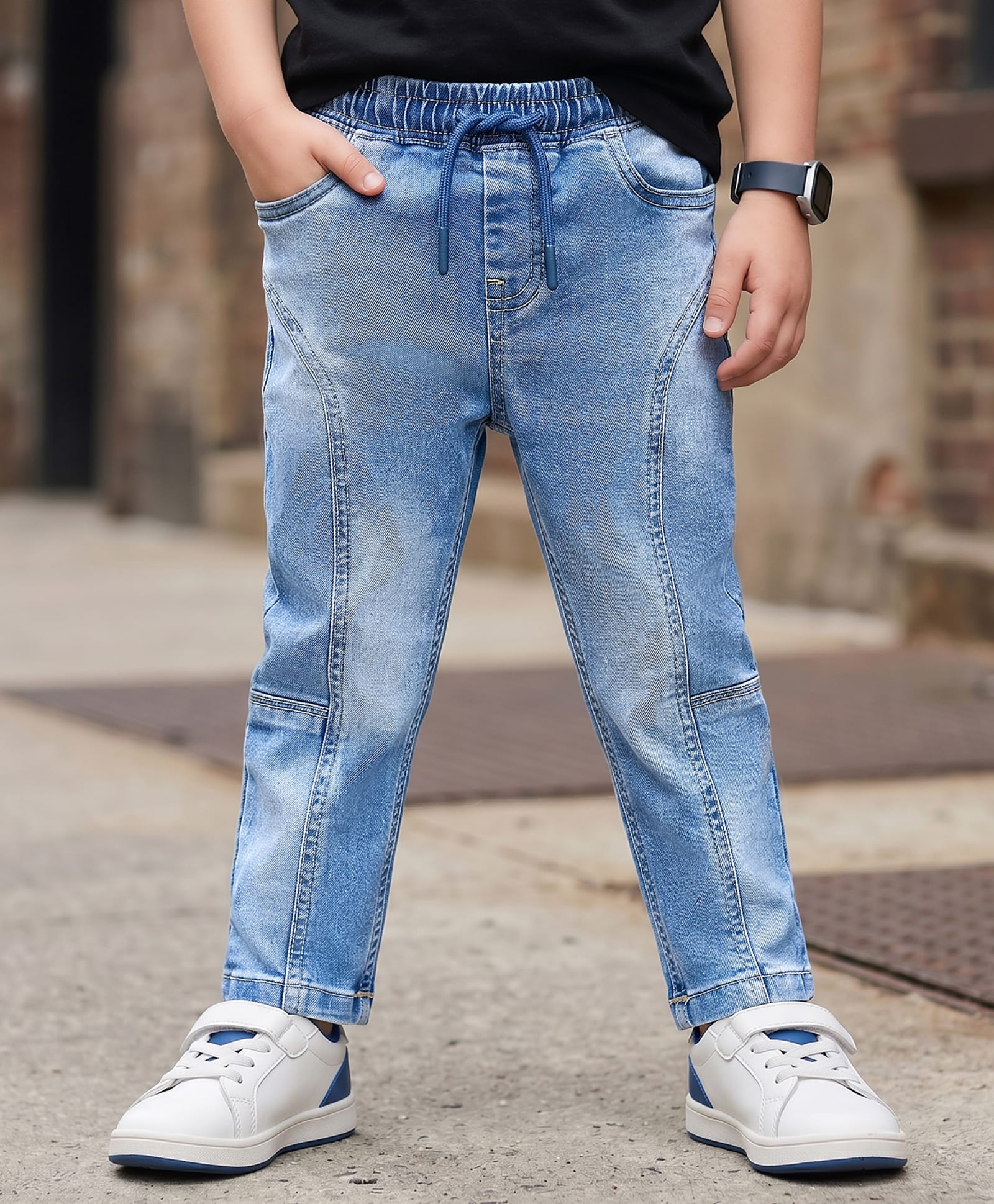 kookie kids india Kookie Kids Woven Full Length Washed Denim Jeans - Blue-picture-20