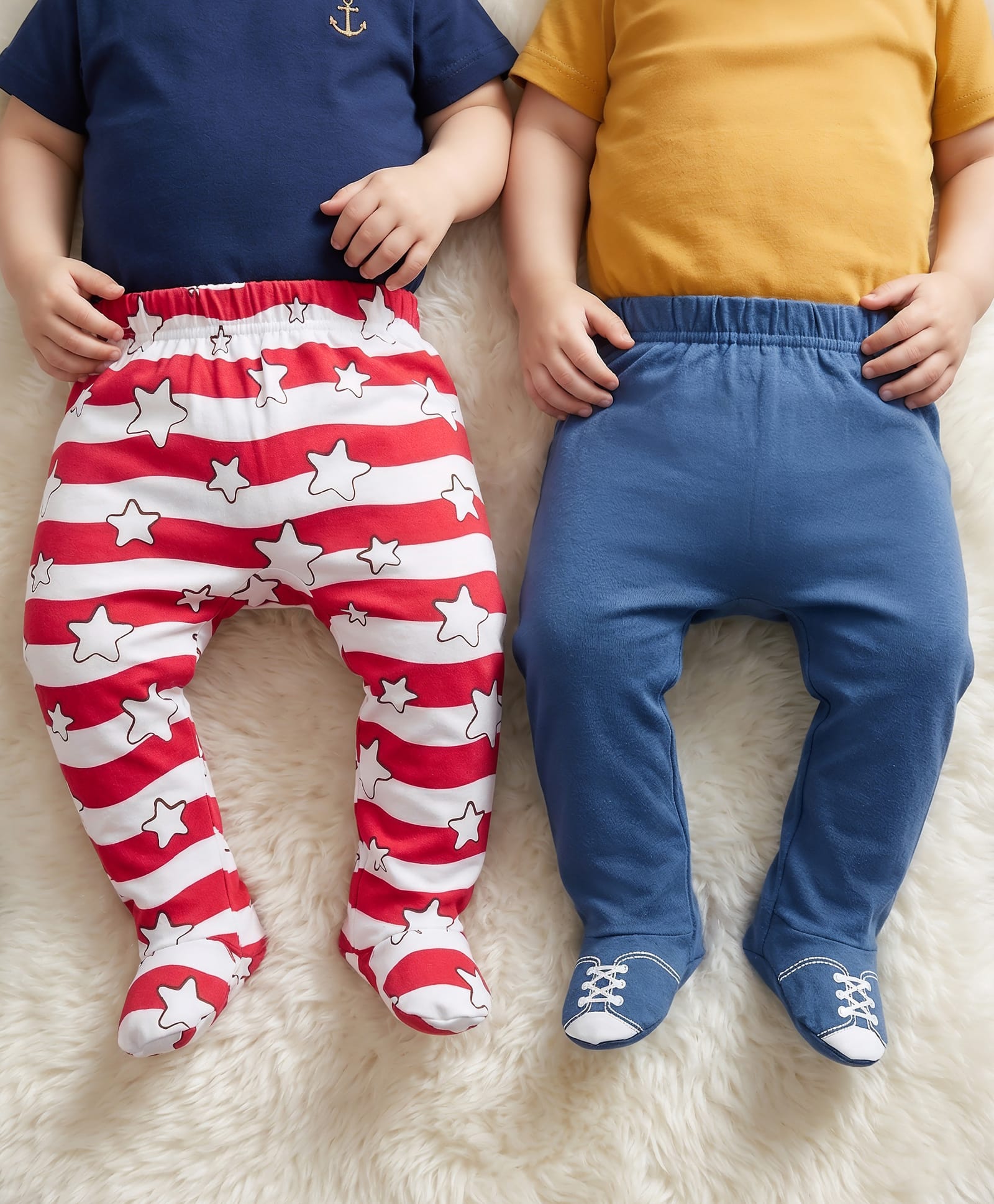 Babyoye 100% Cotton Interlock Knit Bootie Leggings With Star Print Pack Of 2 - Royal Blue & Red-picture-21