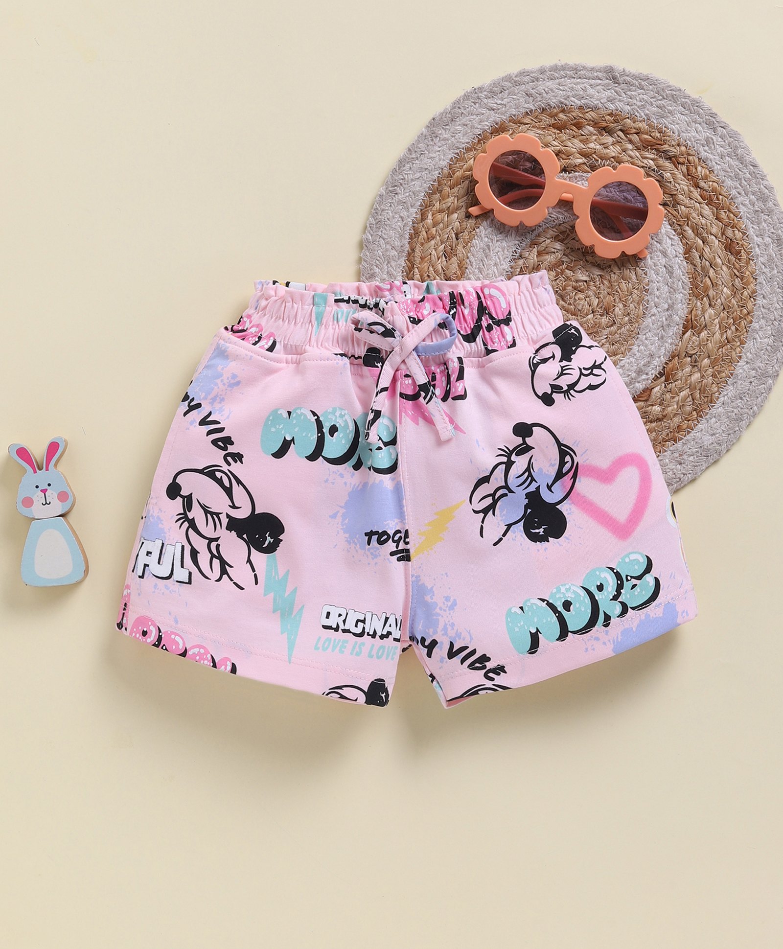 Biskid Sinker Knit Disney Mickey & Friends Featuring Minnie Mouse Printed Shorts - Light Pink-picture-28