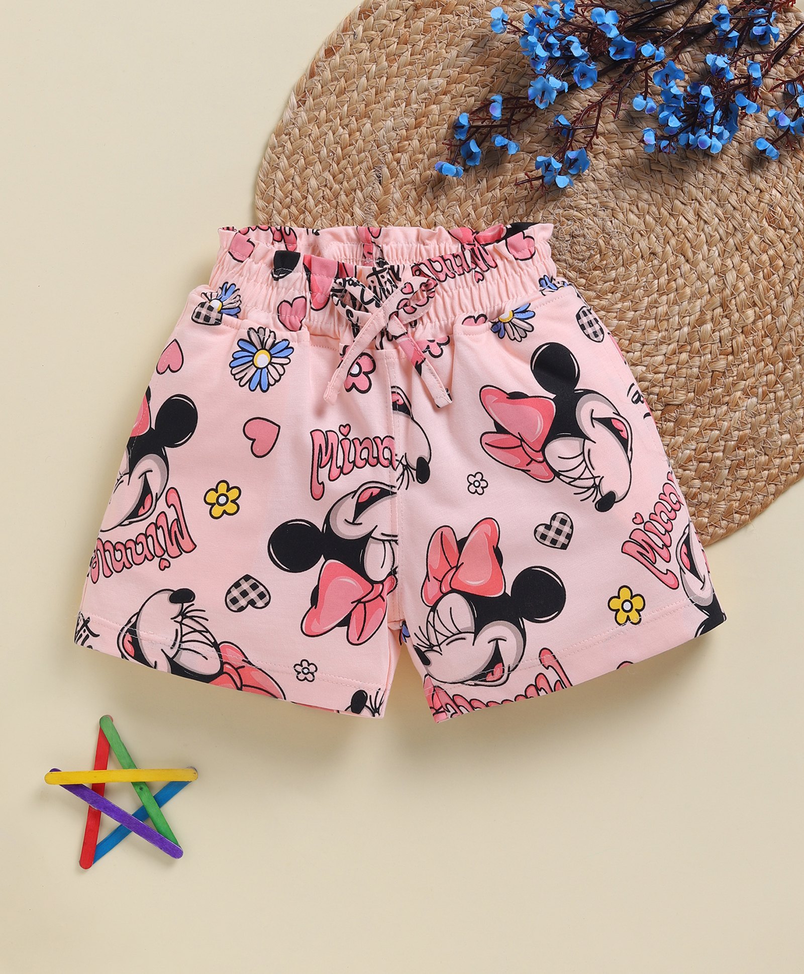 Biskid Sinker Knit Disney Mickey & Friends Featuring Minnie Mouse Printed Shorts - Light Peach-picture-6