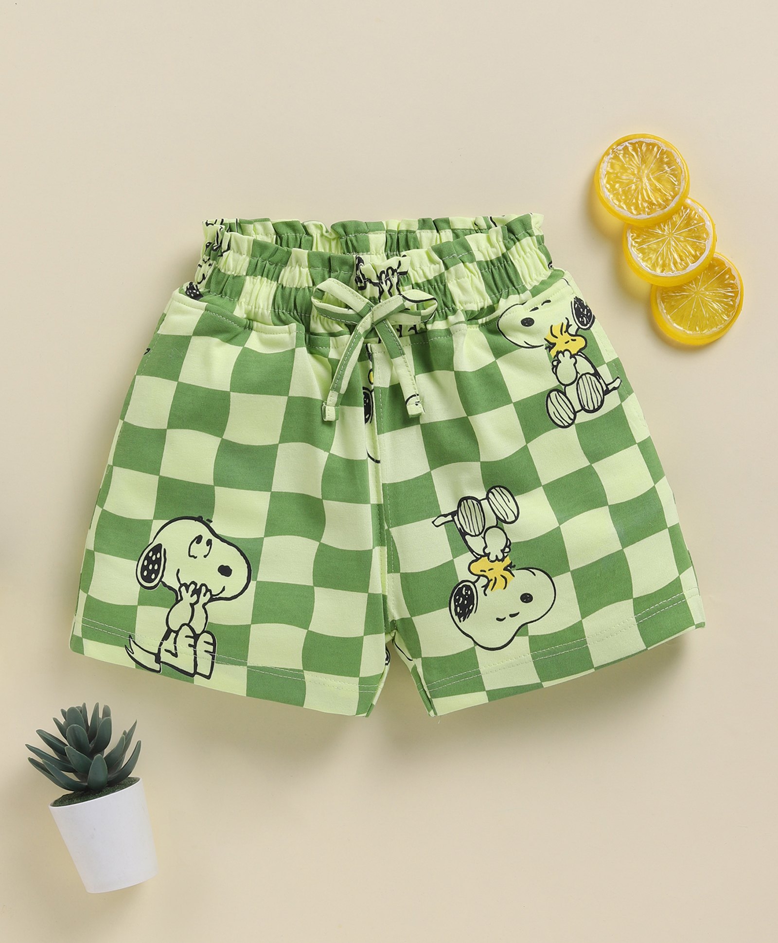 Biskid Sinker Knit Peanuts Featuring Snoopy Printed Shorts - Green-picture-31