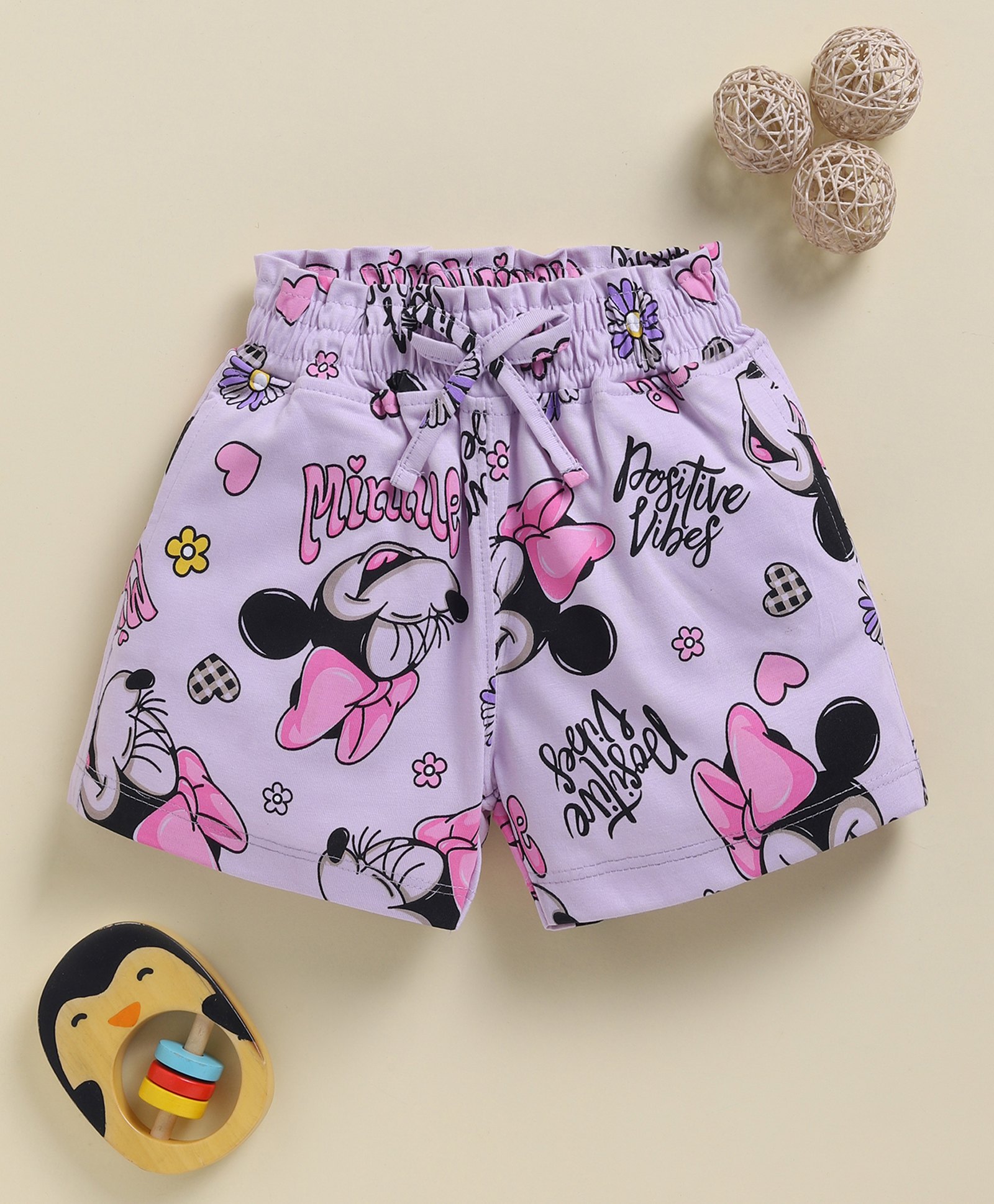 Biskid Sinker Knit Mickey & Friends Featuring Minnie Mouse Printed Shorts - Light Mauve-picture-27