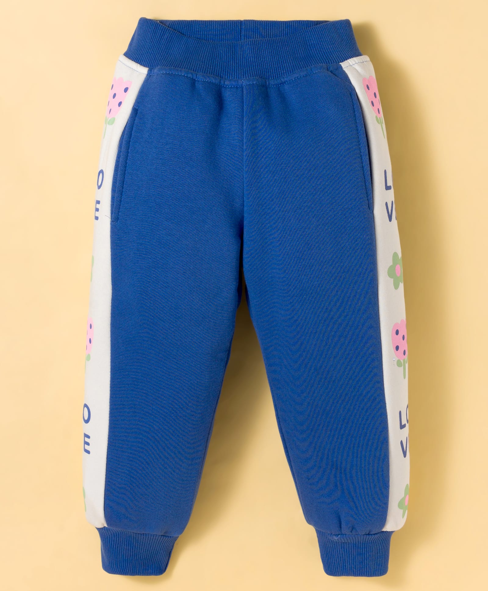 Little Kangaroos Fleece & Wollen Knit Full Length Cut & Sew Bottom Wear With Floral Print - Blue & White-image-33