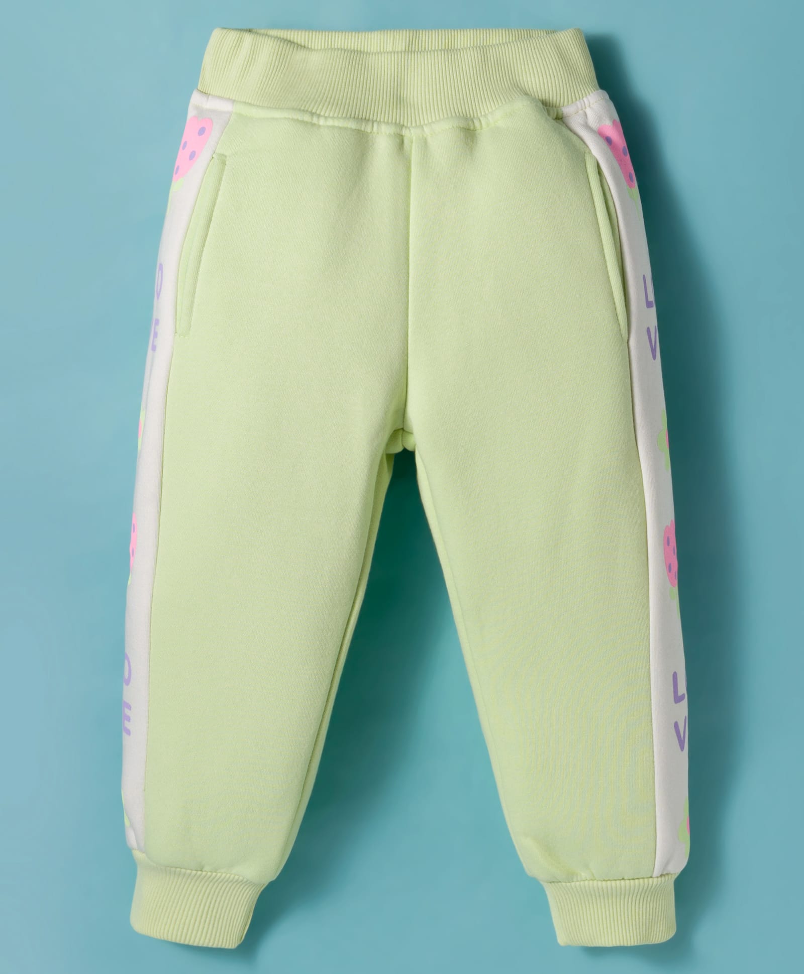 Little Kangaroos Fleece & Wollen Knit Full Length Cut & Sew Bottom Wear With Floral Print - Light Green & White-picture-20