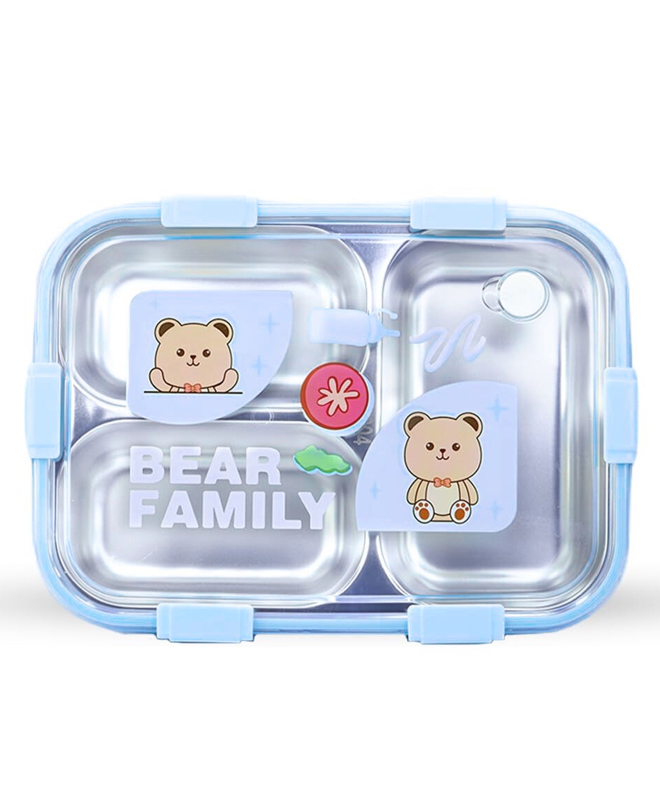 Attro Bento Deluxe 3 Compartment Inner Stainless Steel Lunch Box & Spoon 750 ml - Light Blue-picture-13