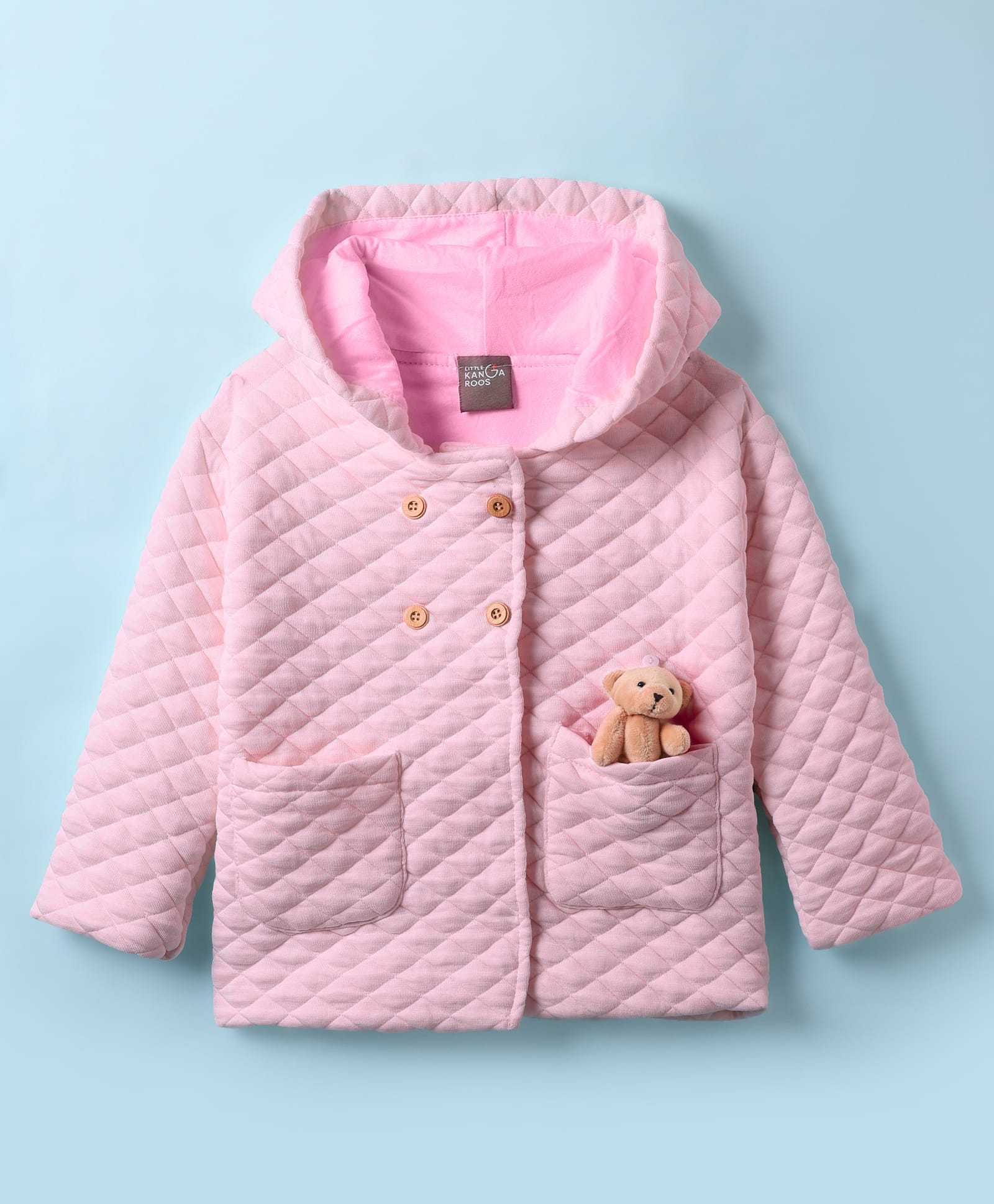 Little Kangaroos Cotton Woven Full Sleeves Solid Coloured Sweatshirt With Hood & Front Pockets - Pink-picture-25