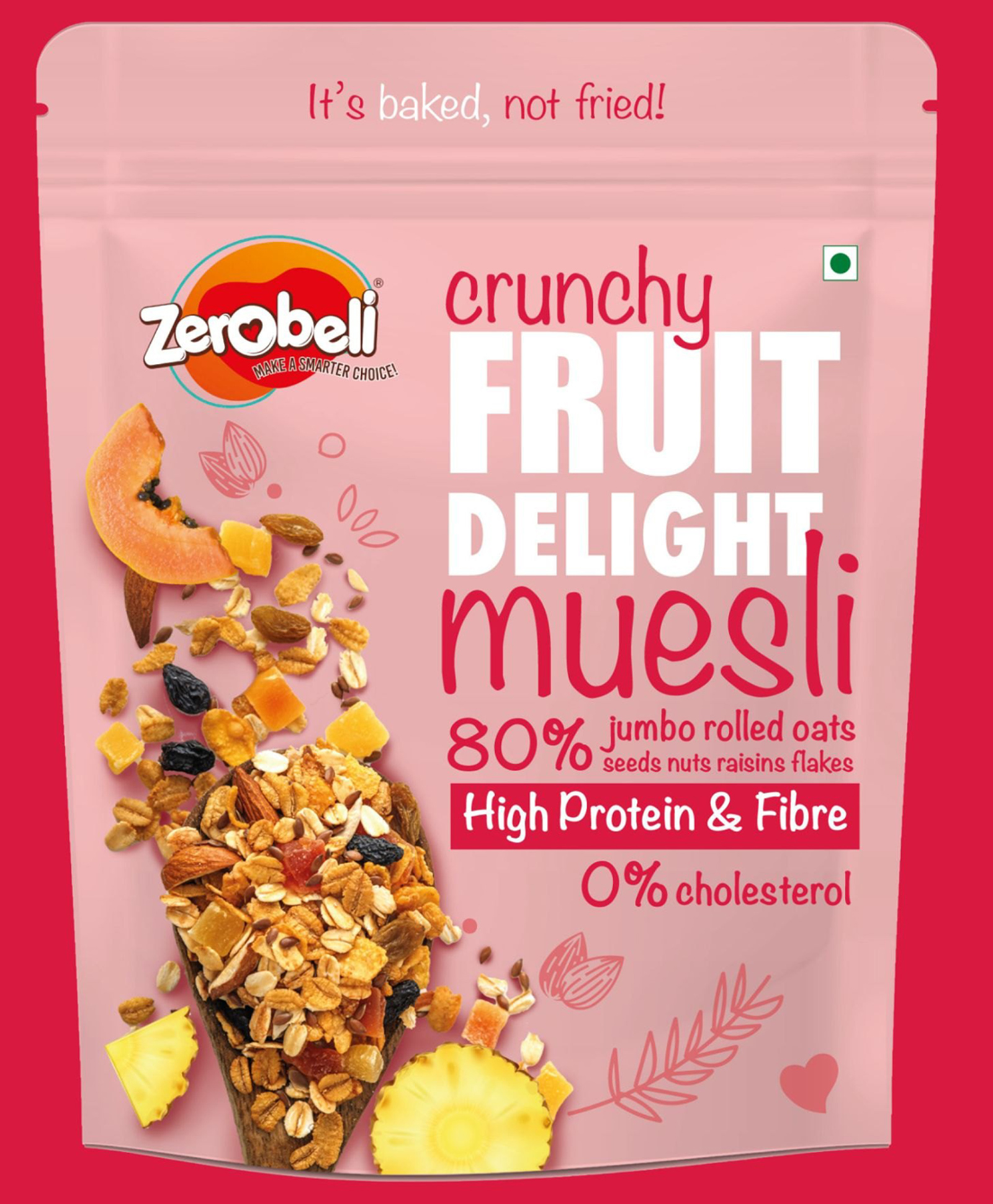 Zerobeli Crunchy Fruit Delight Muesli 425 g |100% Wholegrain Muesli with Fruits, Seeds & Almonds-picture-12