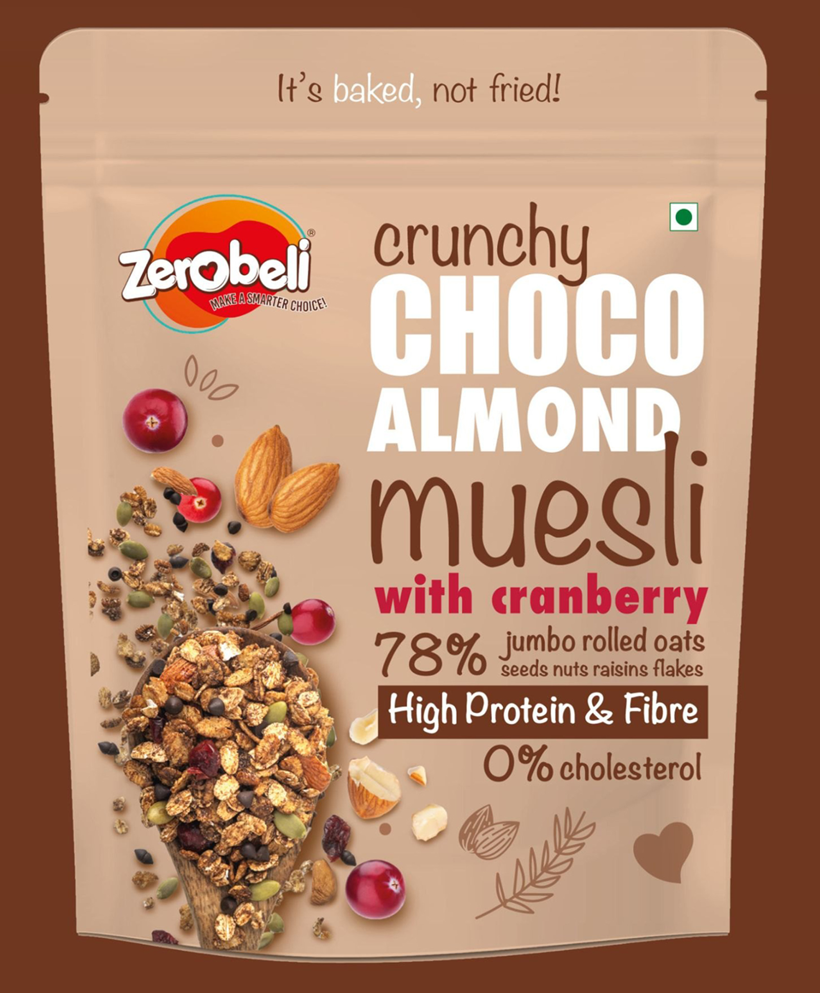 Zerobeli Dark Chocolate Almond Muesli 425 g - Rich in Almonds, Pumpkin Seeds Antioxidants, and Cranberry-picture-16