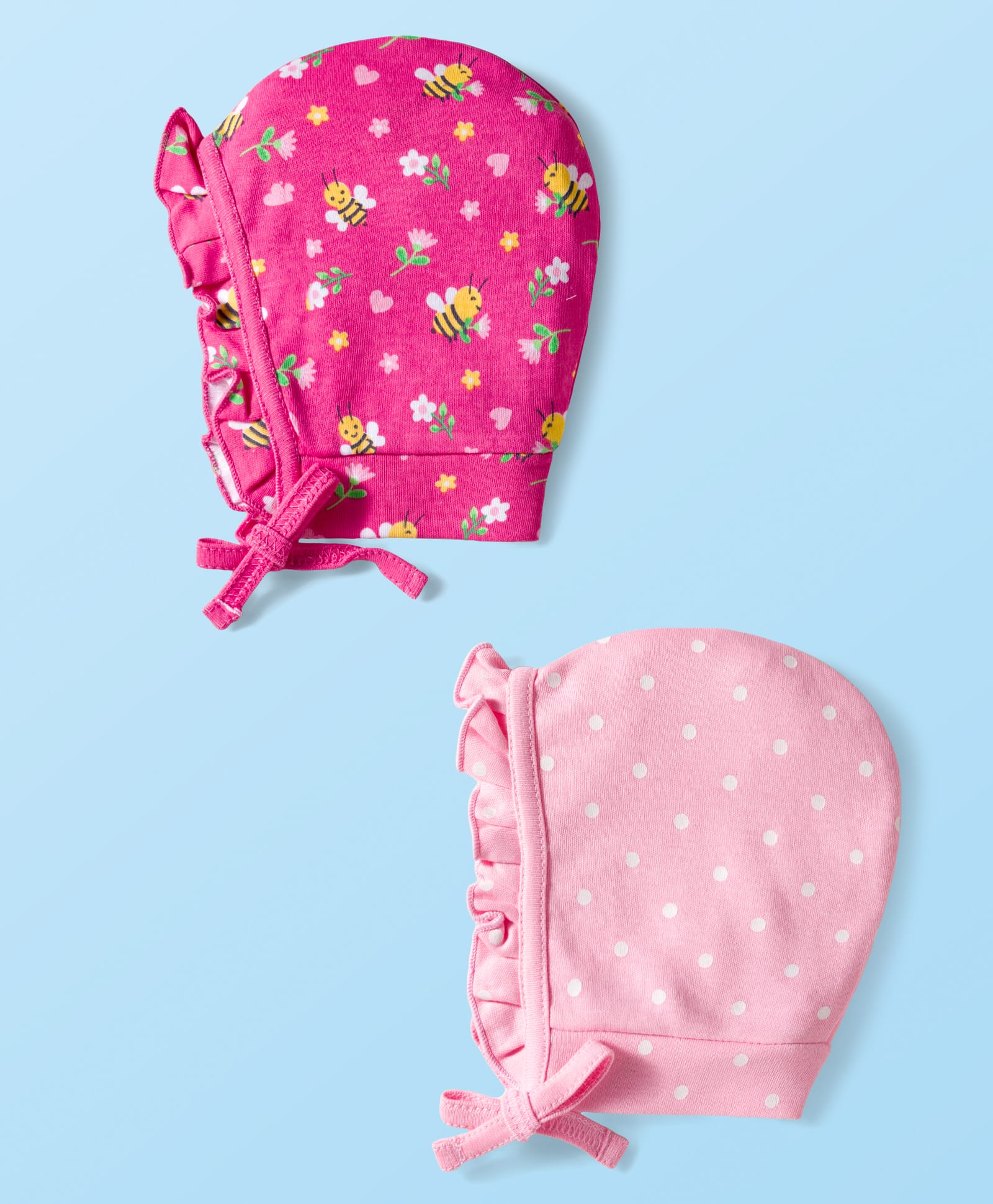 Babyhug 100% Cotton Cap with Polka Dot & Floral Print Pack of 2 Dark Pink & Pink - Diameter 17 cm-image-27