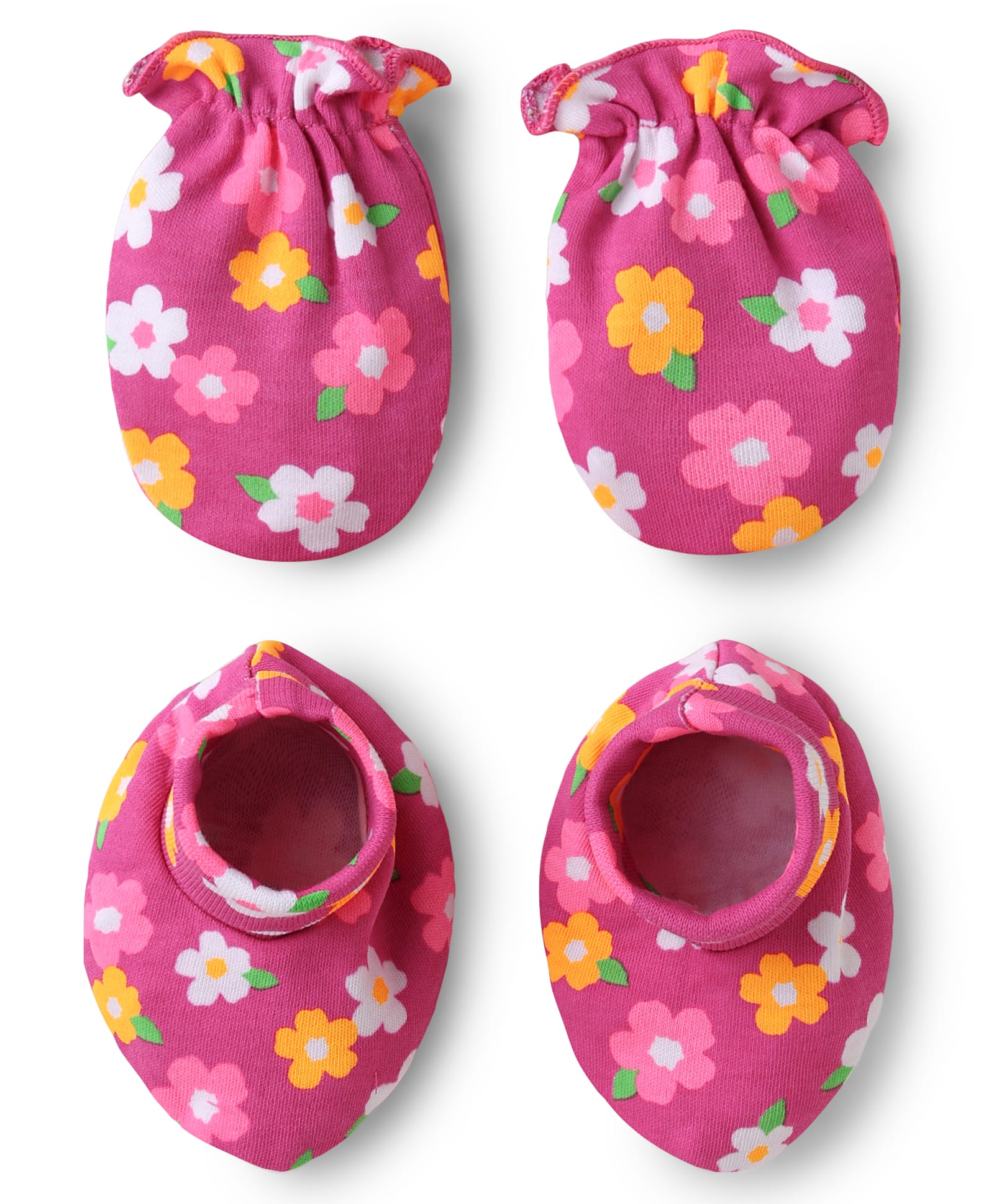 Babyhug 100% Cotton Interlock Knit Mittens & Booties Set with Floral Print - Pink-image-15