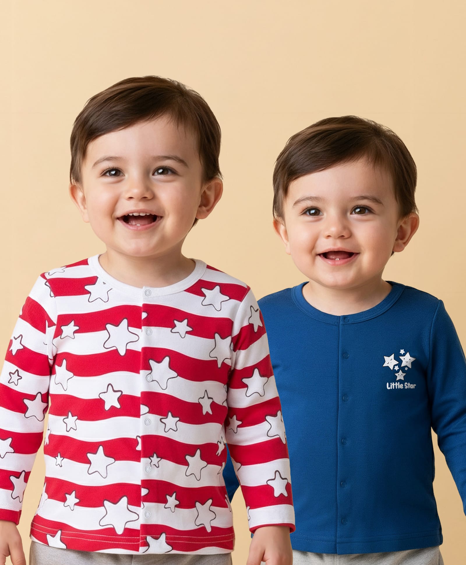 Babyoye 100% Cotton Knit Full Sleeves Jhablas with Star Print & Stripes Pack of 2 - Navy Blue & White-picture-20
