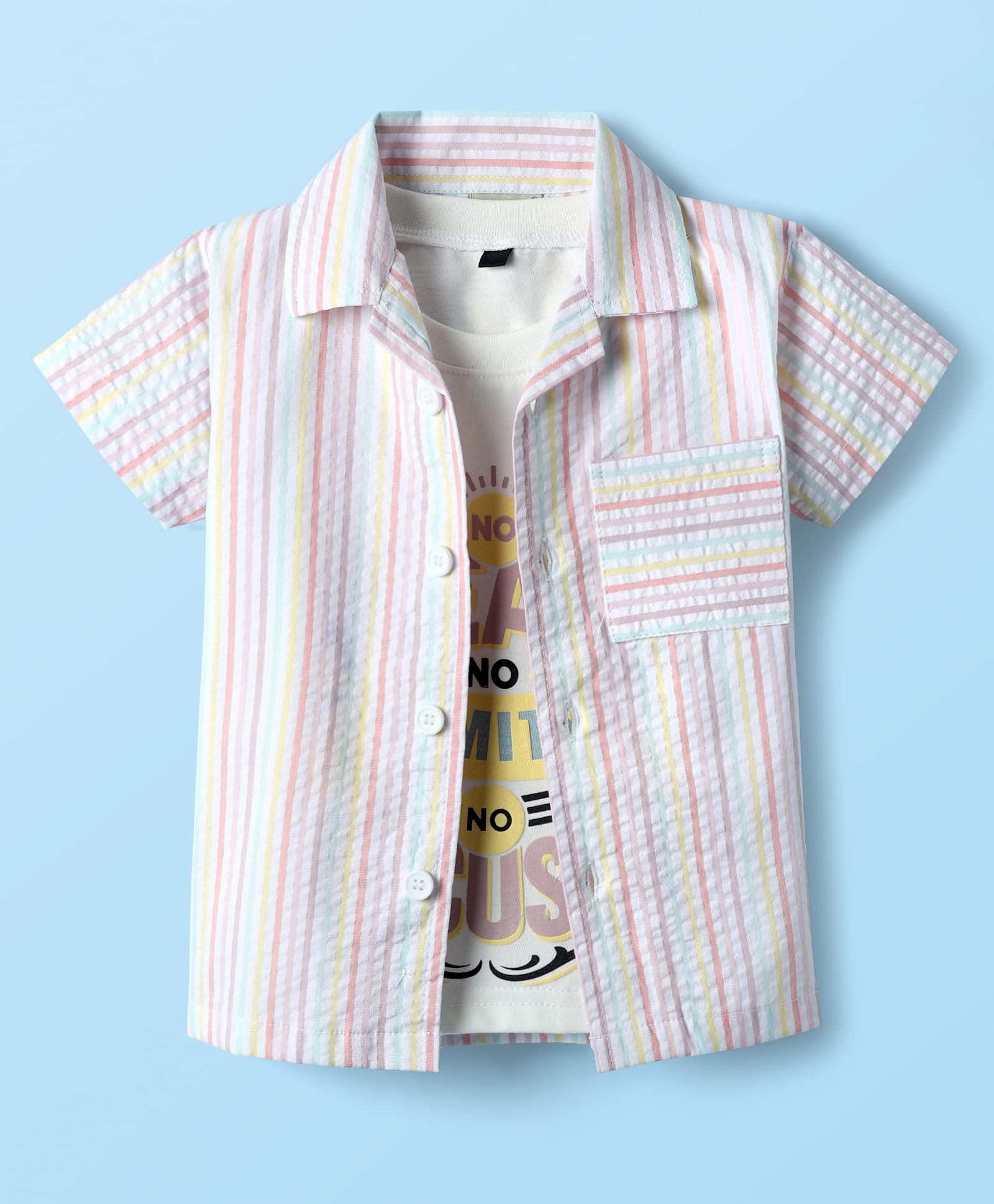 Dapper Dudes Half Sleeves Striped Shirt With No Limits Text Printed Tee Set - Pink-picture-20