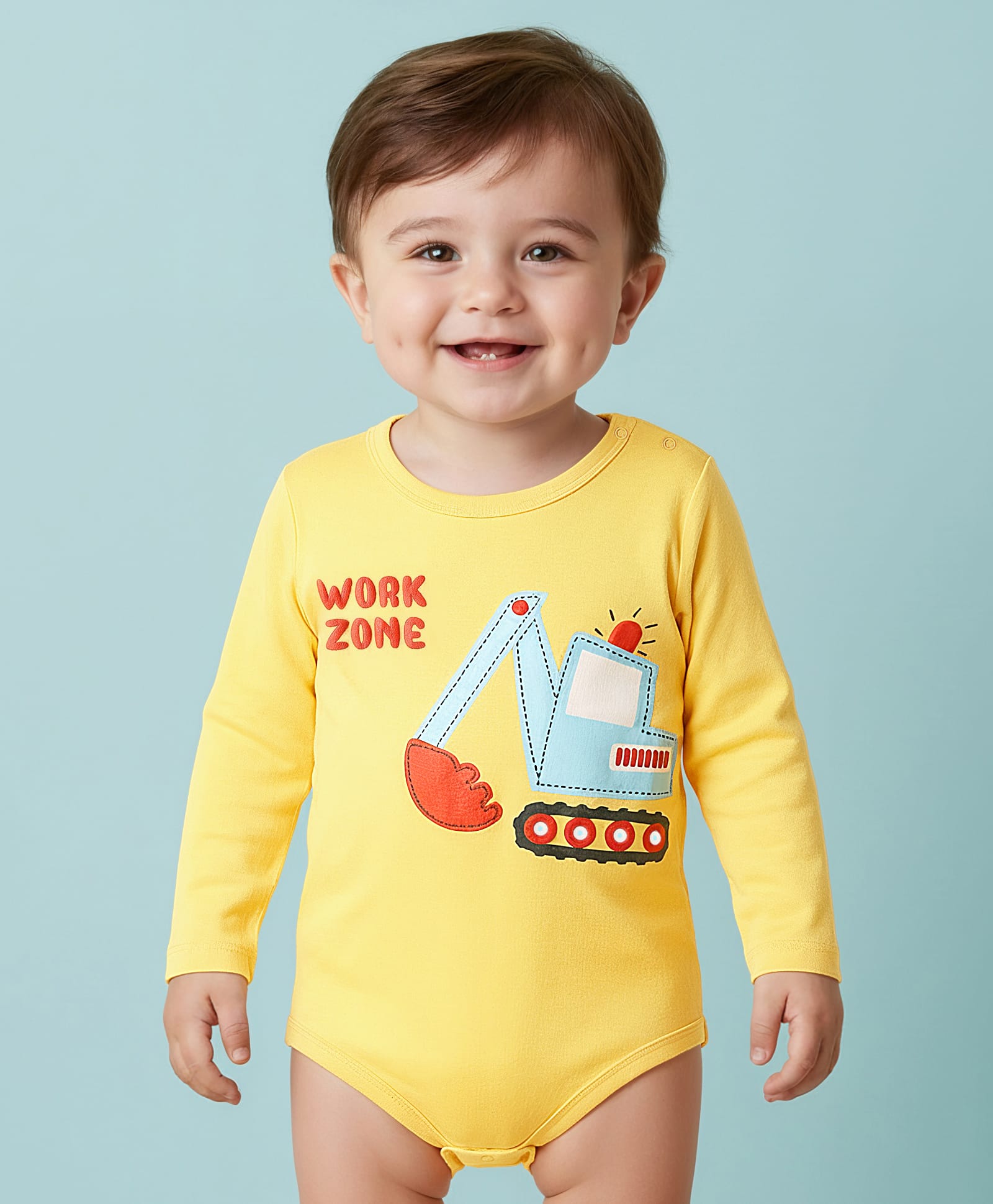 Babyoye 100% Cotton Knit Full Sleeves Onesie With Vehicle Print - Yellow-image-30