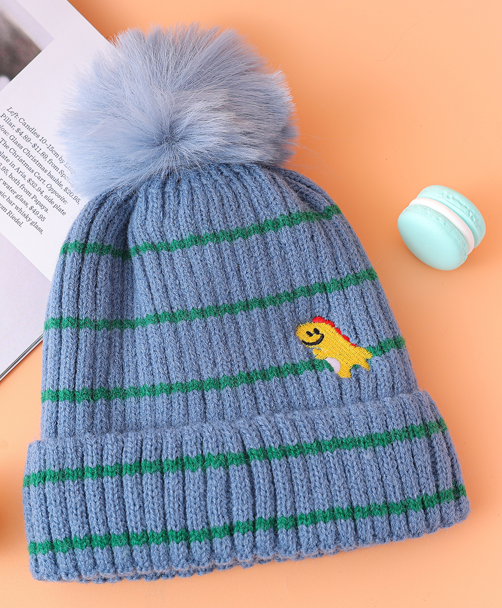 Babyhug Woollen Cap With Dino Embroidery Blue - Diameter 13.5 cm-image-26
