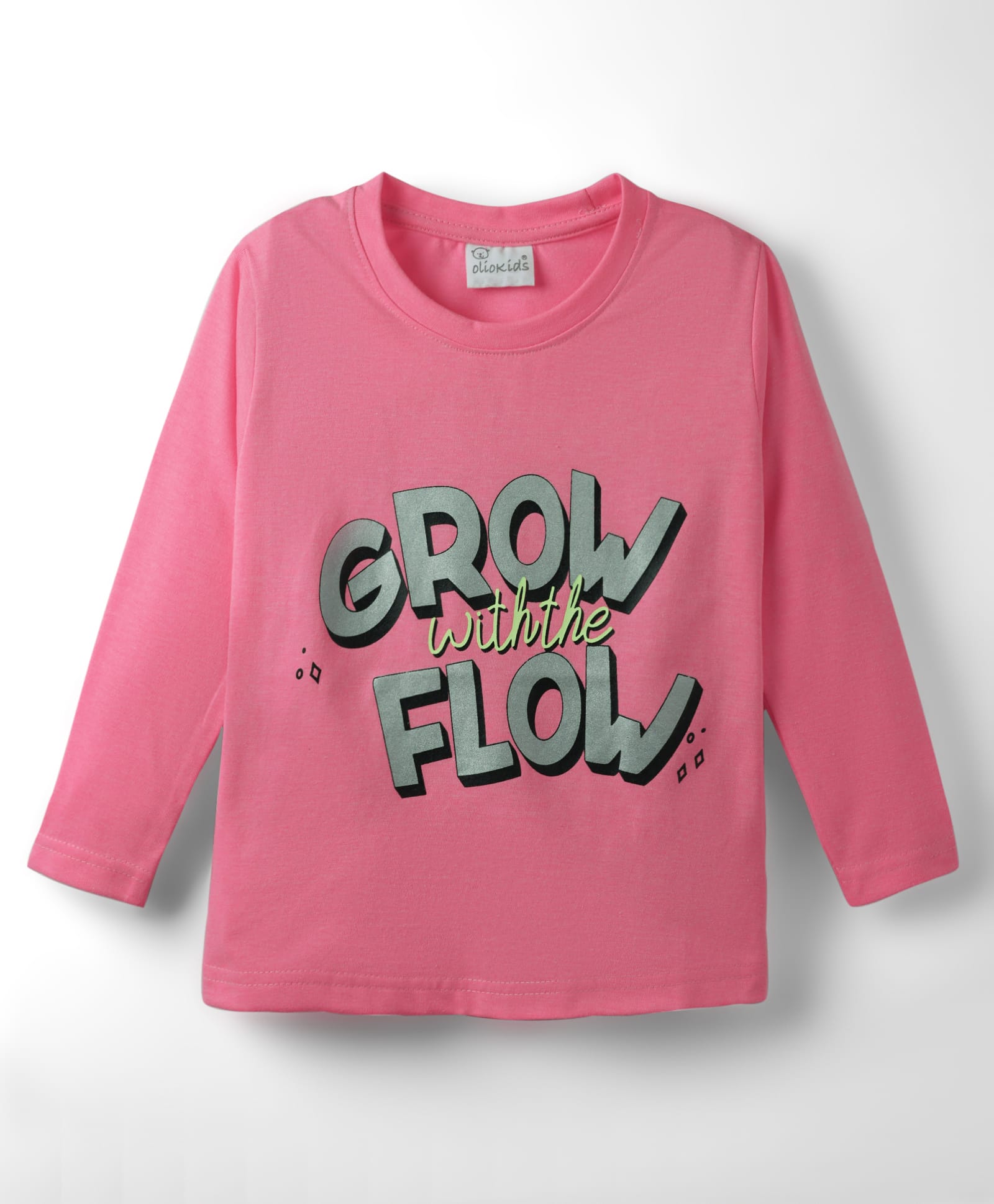 Olio Kids Sinker Knit Full Sleeves T-Shirt With Text Print - Pink-picture-39