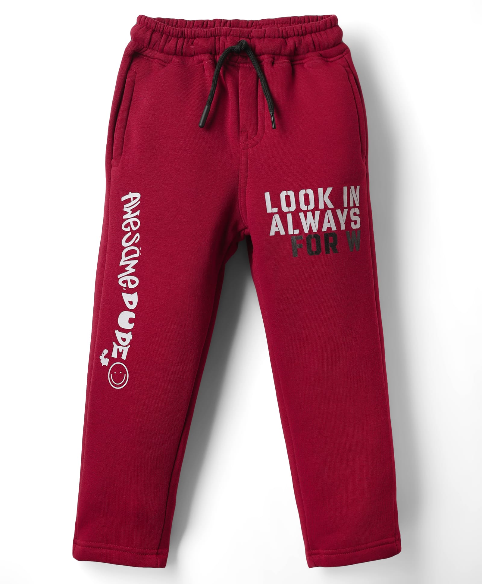 Olio Kids Knit Full Length Fleece & Woollen Lounge Pant With Text Print - Maroon-image-18