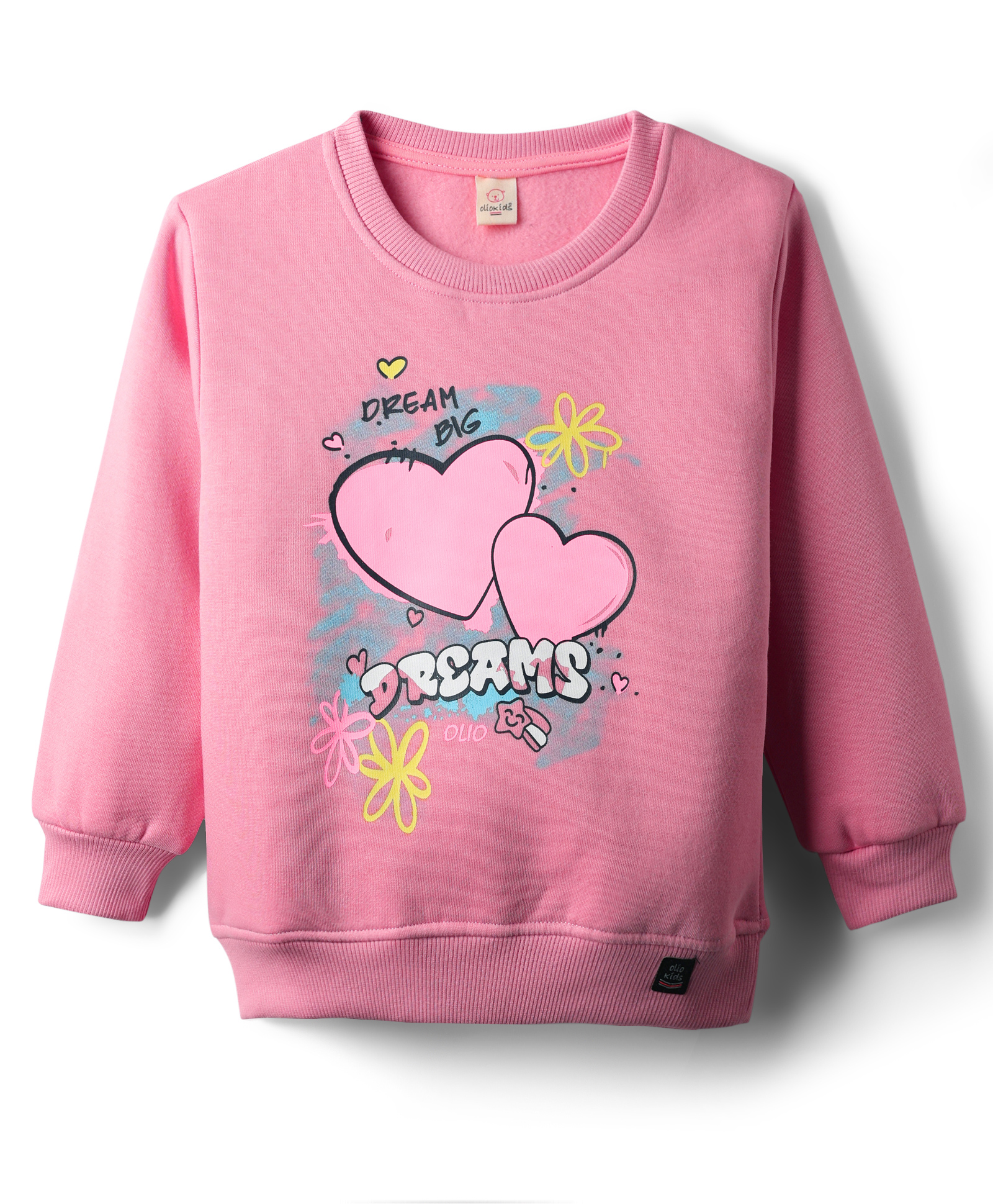 Olio Kids Fleece Knit Full Sleeves Sweatshirt With Heart Print - Pink-picture-14