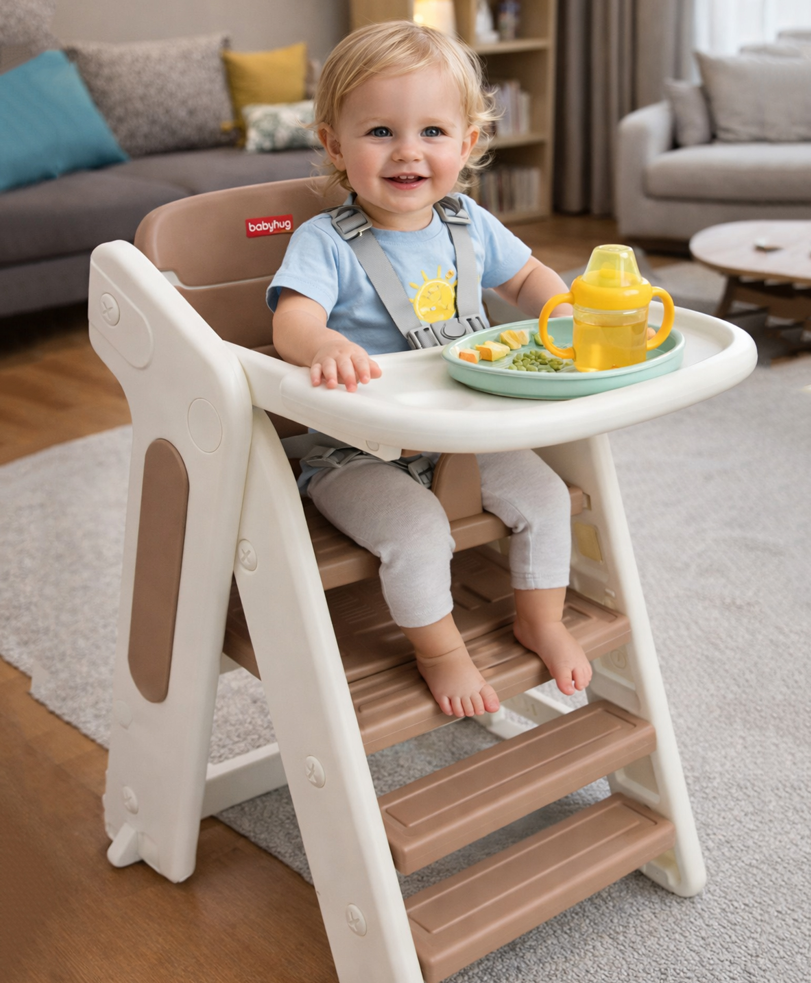 Babyhug Convertible High Chair and Foldable Standing Stool - Brown| Dining Chair| Adjustable Height| Removable Food Tray| Safety Fence| Step Stool| Tool Free Assembly-image-40