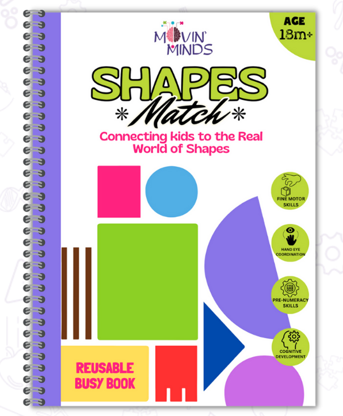 movin minds Shapes Match Mini Book | Early learning Montessori Activity Book with Reusable Velcro Stickers | Travel Friendly Activity Books | Mess Free Fun Activity Quiet Book - English-picture-17