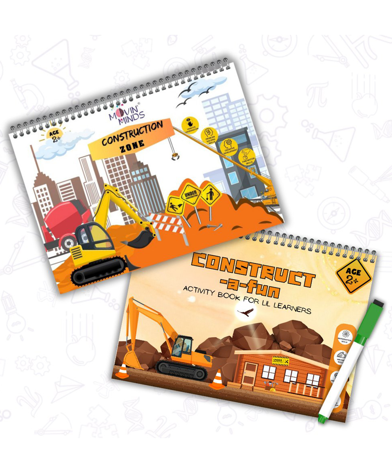 Construction Zone and Construct a fun Mini Book | Early learning Montessori Activity Book with Reusable Velcro Stickers and write & erase| Travel Friendly Activity Books - English-image-25
