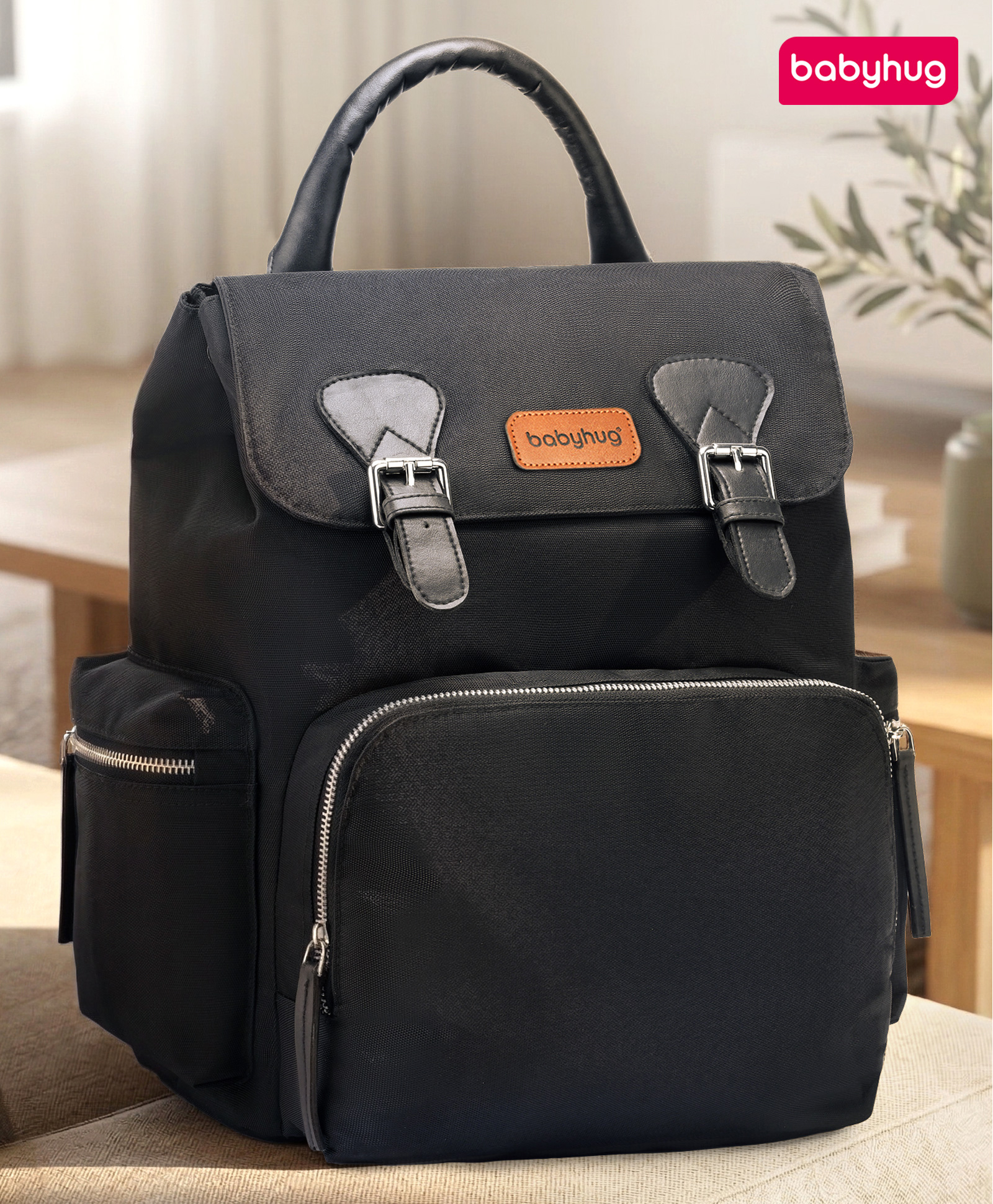 Babyhug SmartNest Multifunctional Diaper Backpack Black| Water-Resistant| Spacious Compartments| Ergonomic Shoulder Straps & Stylish Design for Parents-image-5