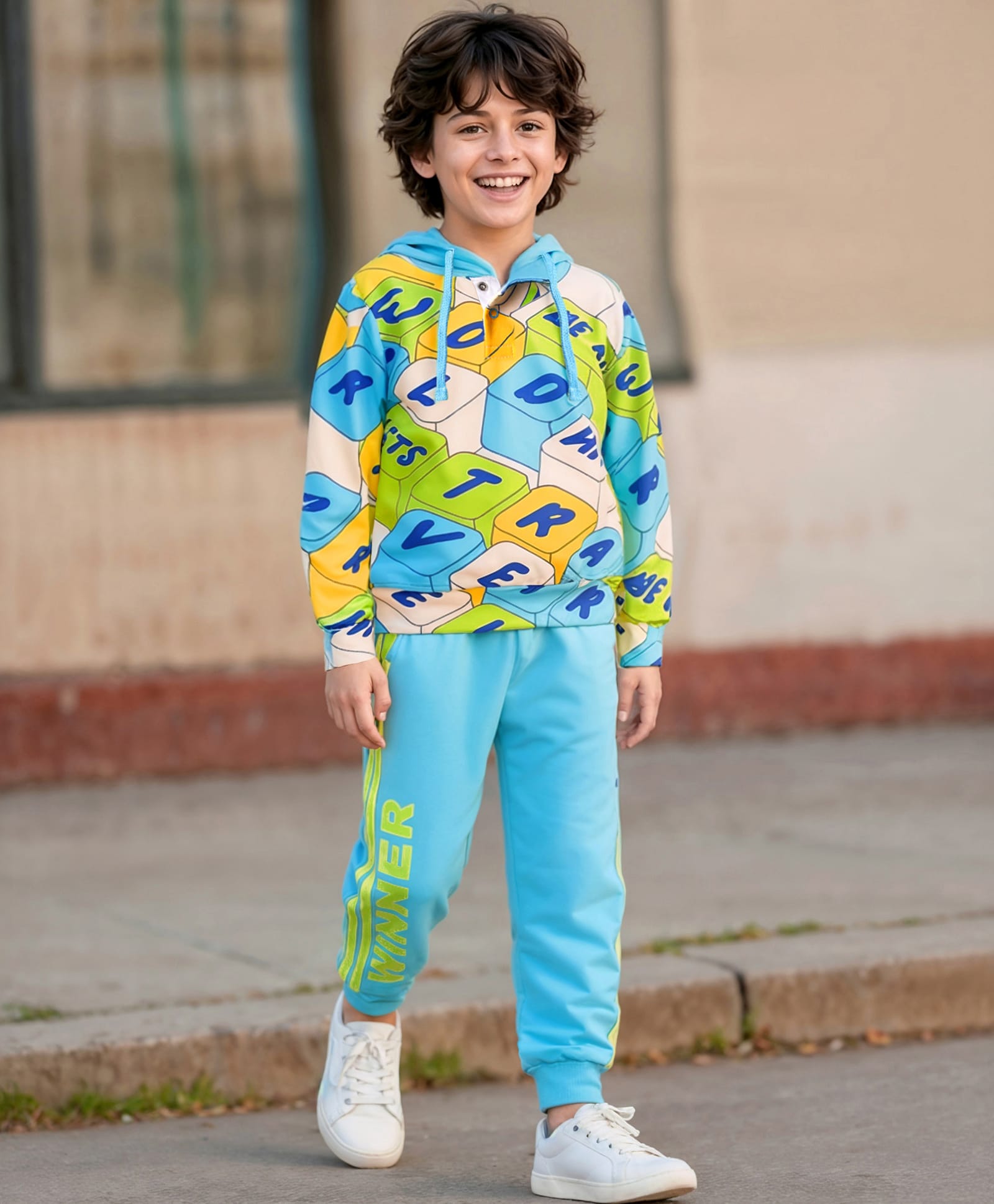 OLLINGTON ST. Cotton Full Sleeves Printed Hoodie Sweatshirt & Knit Joggers Set - Multicolor-image-40