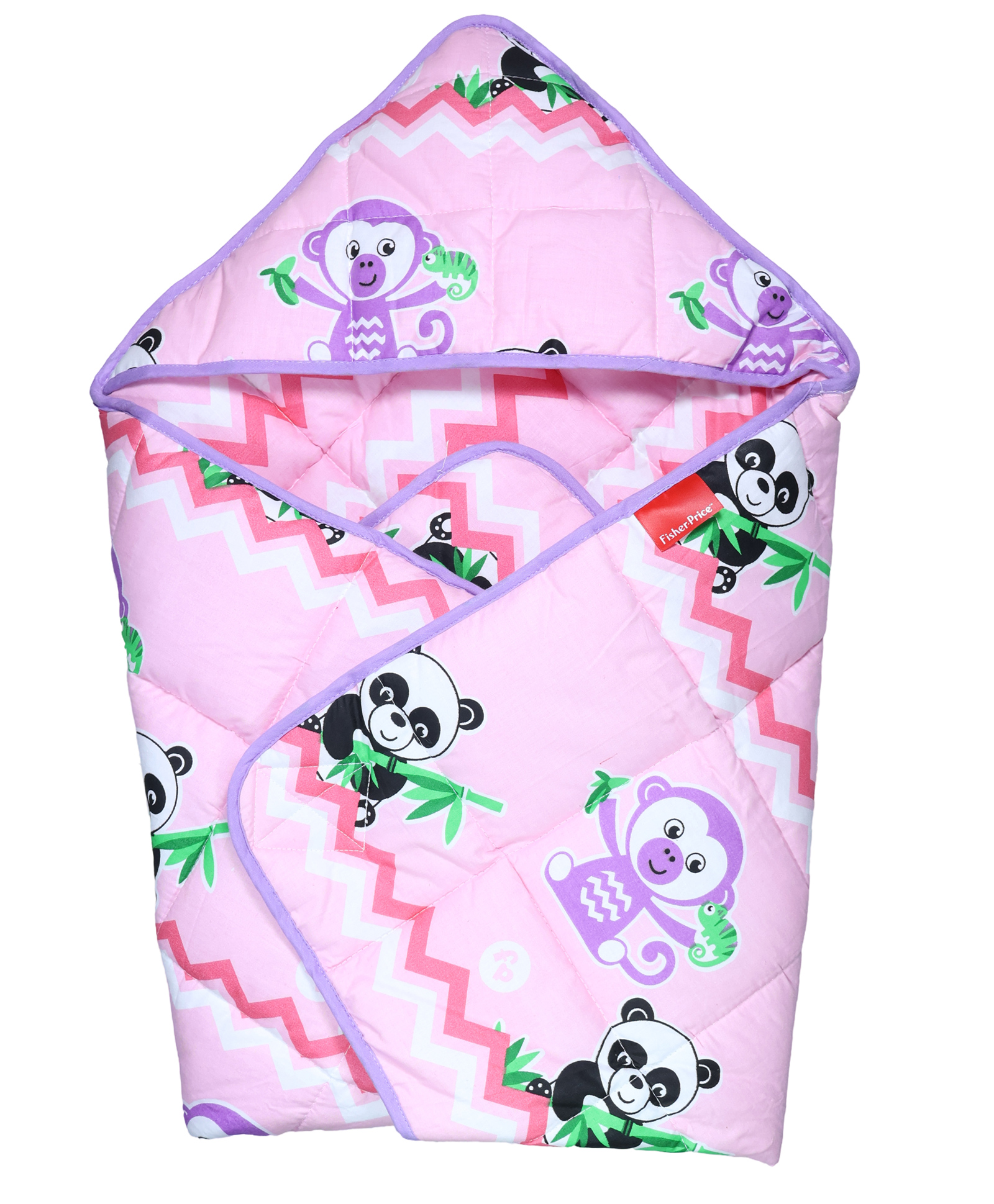 fisher price by nb Fisher Price First Snuggle 100% Cotton Hooded Wrapper Cum Swaddle -Pink & Purple-picture-10