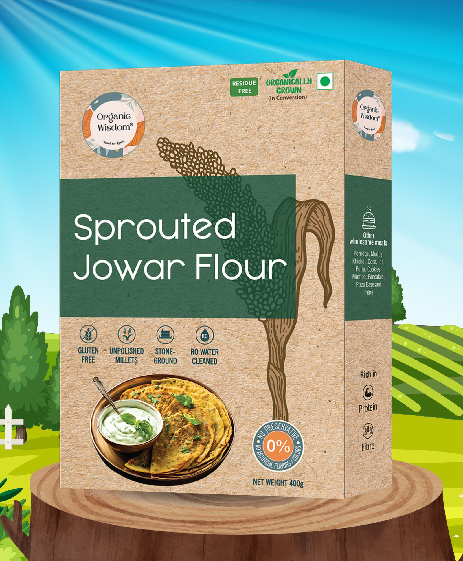 Organic Wisdom Sprouted Jowar Flour| Gluten free & 100% Natural | Stone-Ground & RO water cleaned | Rich in Protein & Dietary Fiber | Sprouted Jowar Flour - 400 g-image-11