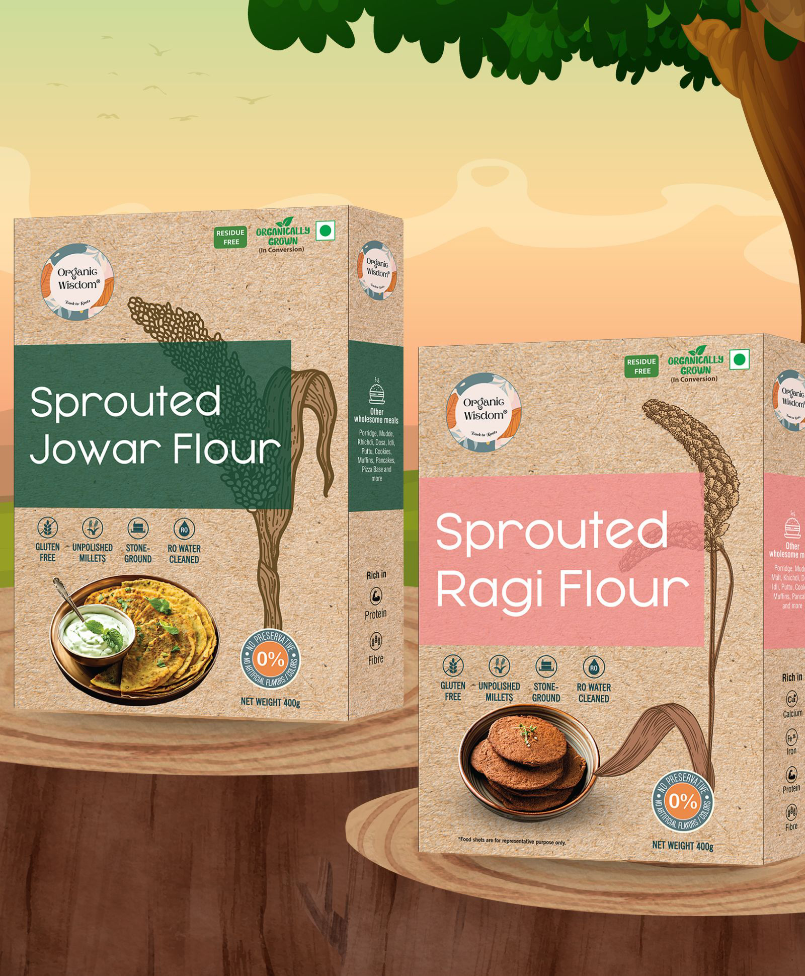 Organic Wisdom Sprouted Ragi & Jowar Flour | Gluten free & 100% Natural - Combo Pack | Stone-Ground & RO water cleaned | Rich in Protein, Calcium & Dietary Fiber | Jowar & Ragi Flour - 400g each-image-12