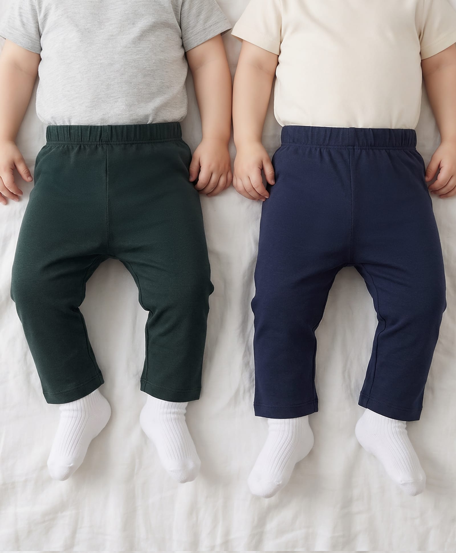 Babyoye Cotton Knit Full Length Leggings Pack Of 2 - Navy Blue & Green-picture-23