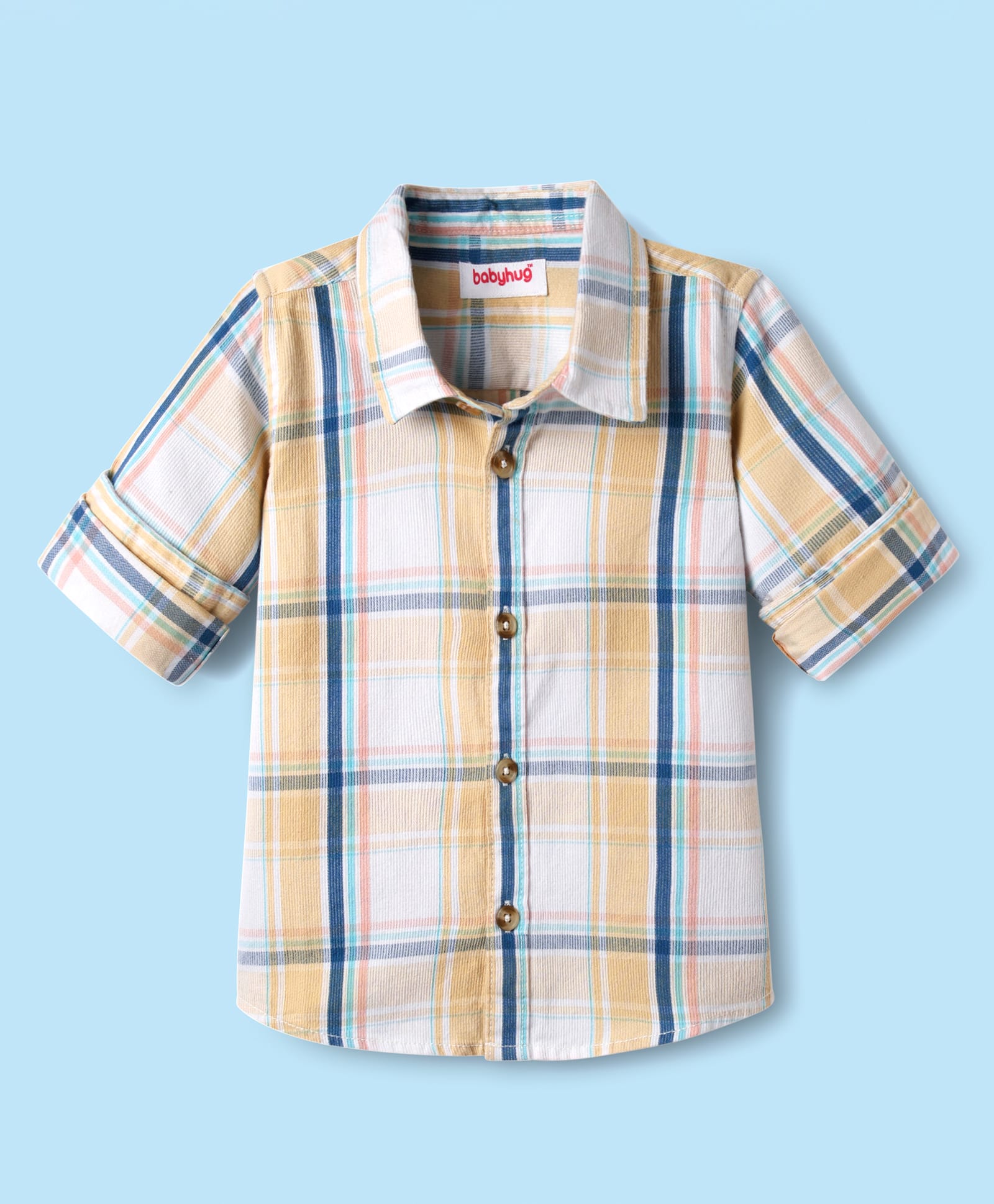 Babyhug Cotton Woven Full Sleeves Checkered Shirt - Yellow-image-44