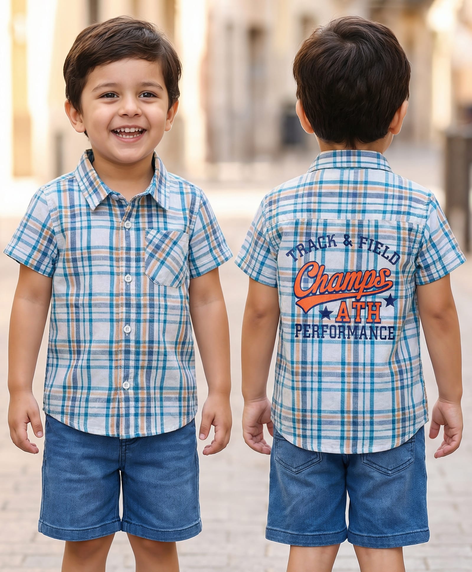 Babyhug 100% Cotton Half Sleeves Checks Shirt With Text Print - Multicolour-picture-21