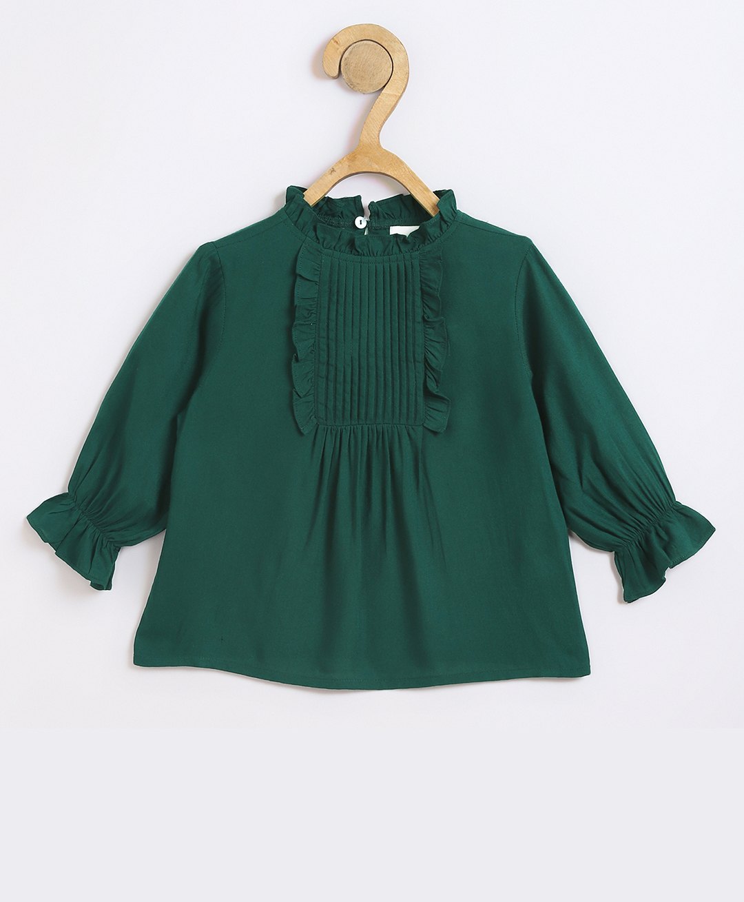 Chuppan Chupai Viscose Rayon Woven Three Fourth Sleeves Pin Tuck Detailed Top - Green-picture-3