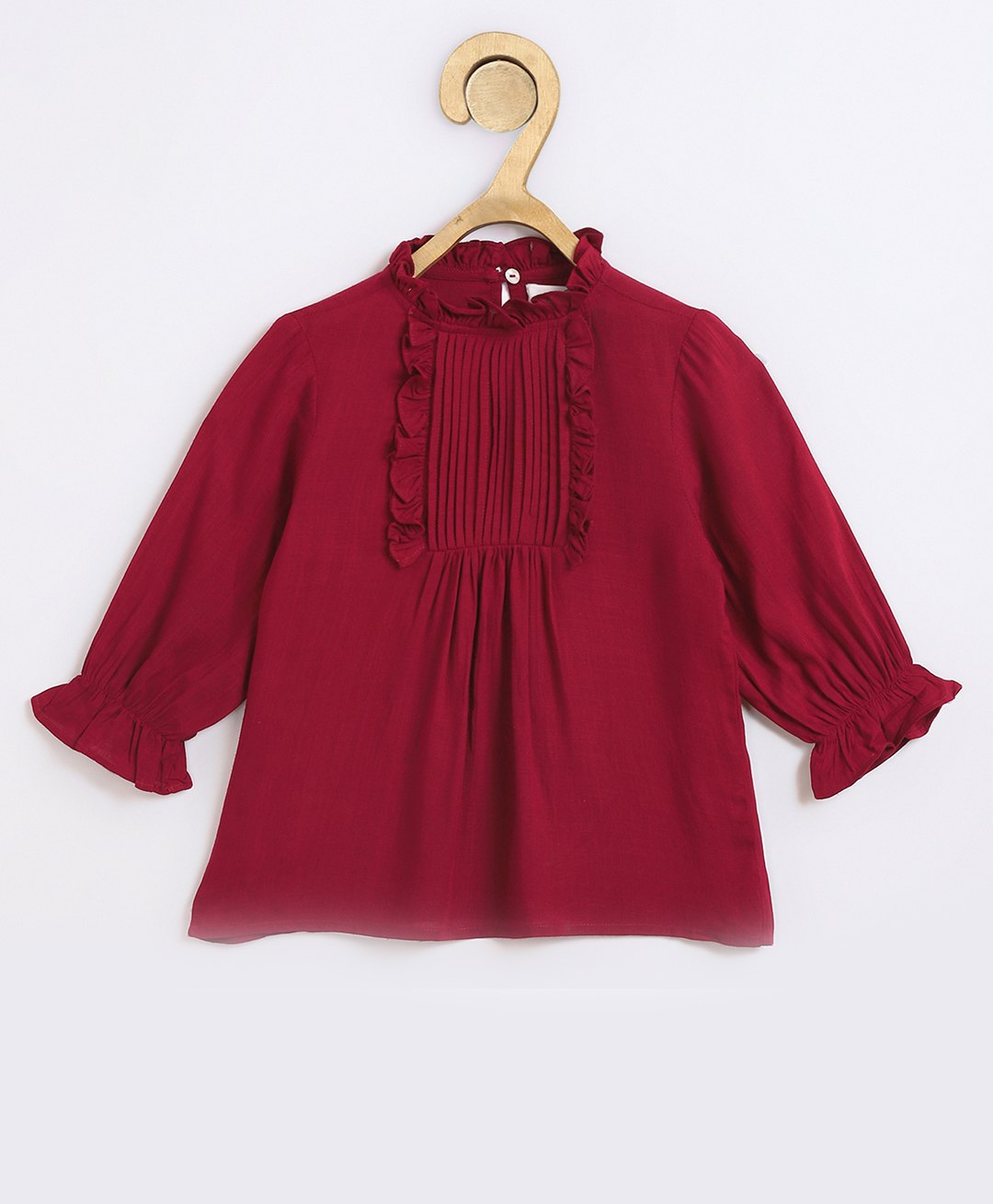 Chuppan Chupai Viscose Rayon Woven Three Fourth Sleeves Pin Tuck Detailed Top - Maroon-picture-35
