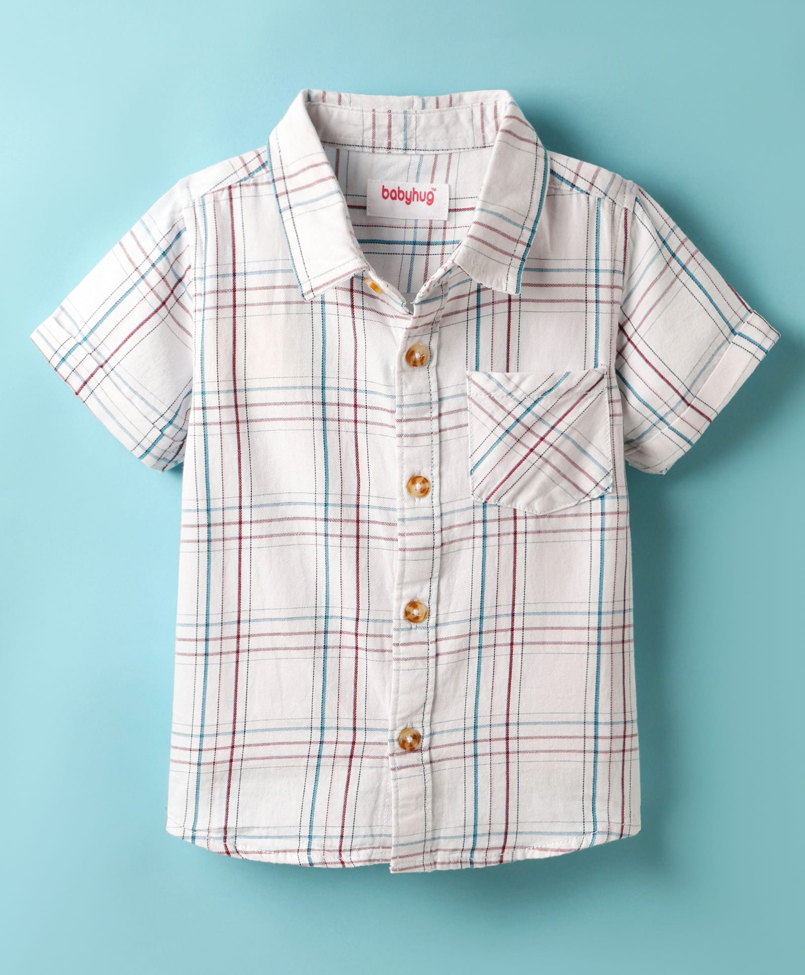 Babyhug Cotton Woven Half Sleeves Shirt With Checks Print - White-image-39