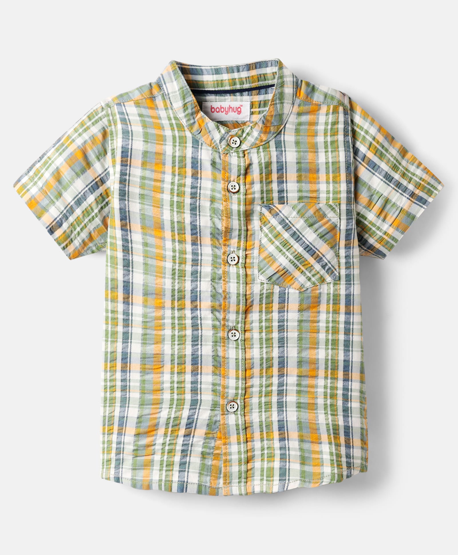 Babyhug Cotton Woven Half Sleeves Mandarin Collar Shirt With Checks Print - Green-image-32