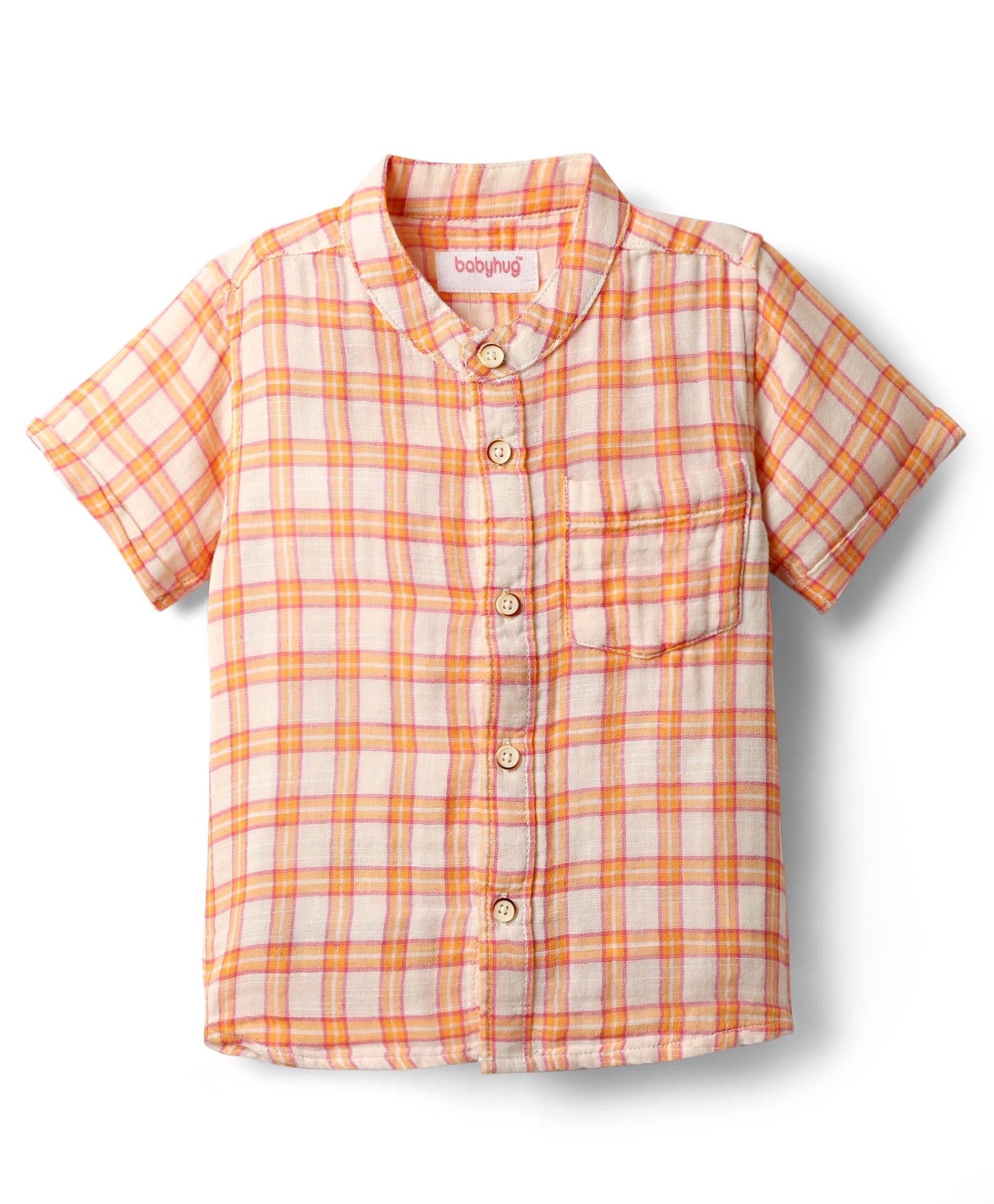 Babyhug 100% Cotton Half Sleeves Mandarin Collar Checks Shirt - Multicolour-picture-28