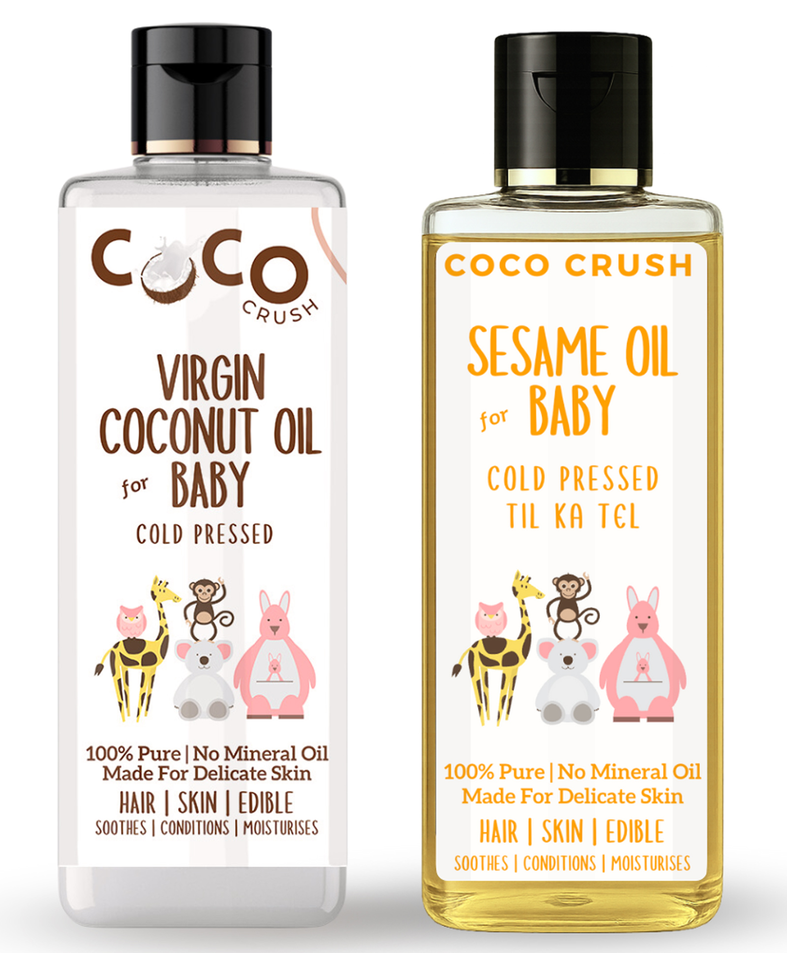 Coco Crush Cold Pressed Coconut and Sesame Oil Combo for Baby hair and body Massage, 200 ml (2*100ml)-image-47